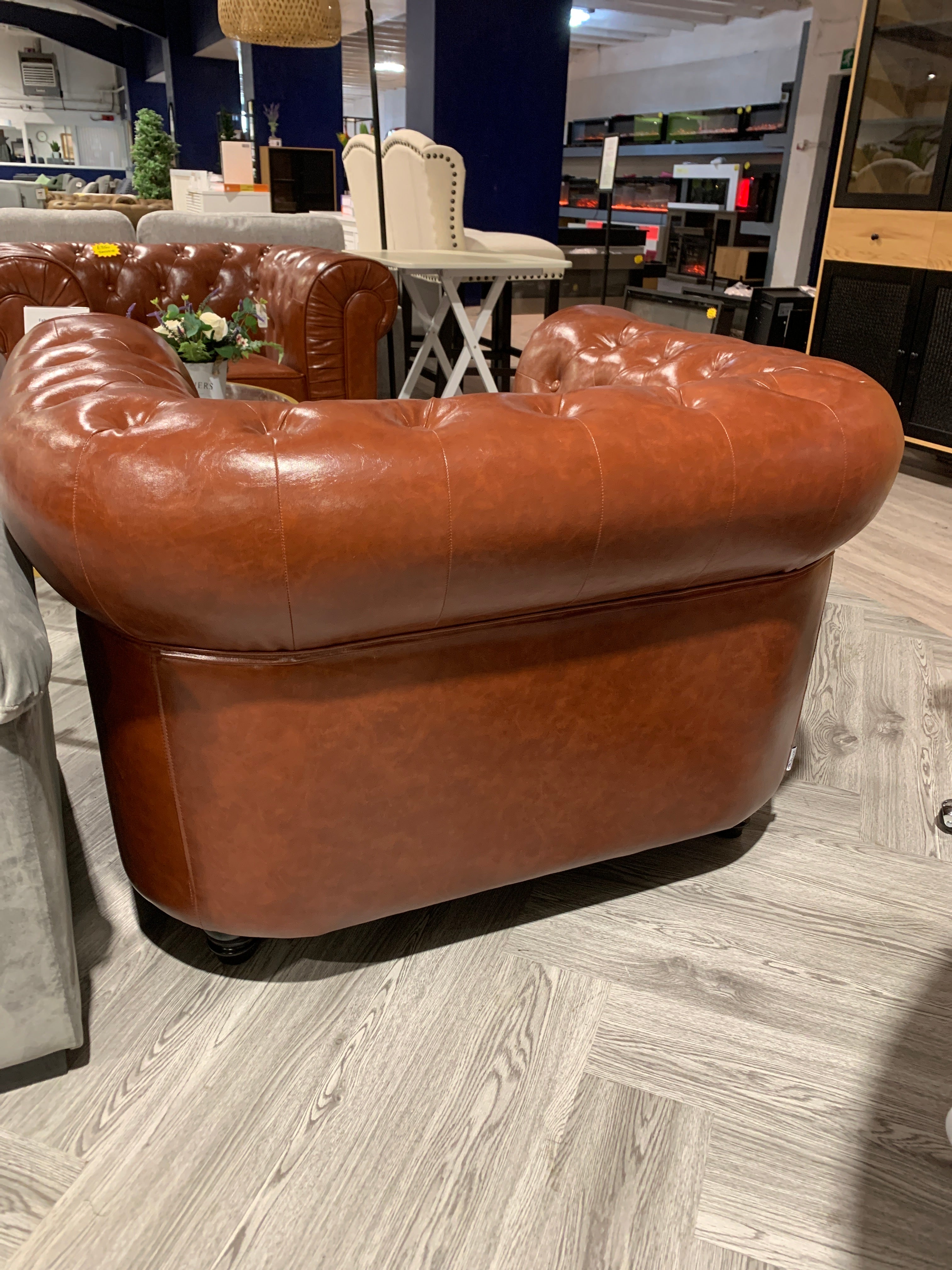 Brown PU Leather Chesterfield Armchair Single Sofa