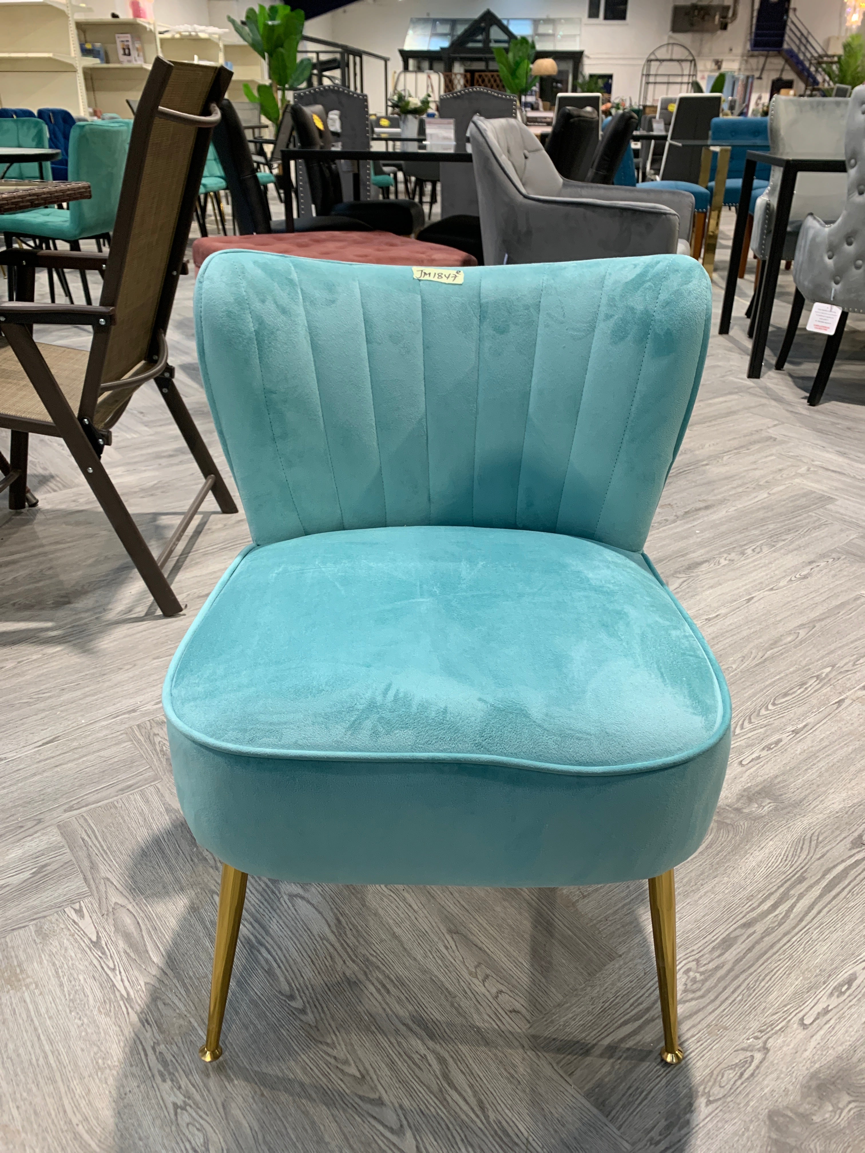 Light Teal Modern Armless Wingback Accent Chair with Gold Legs