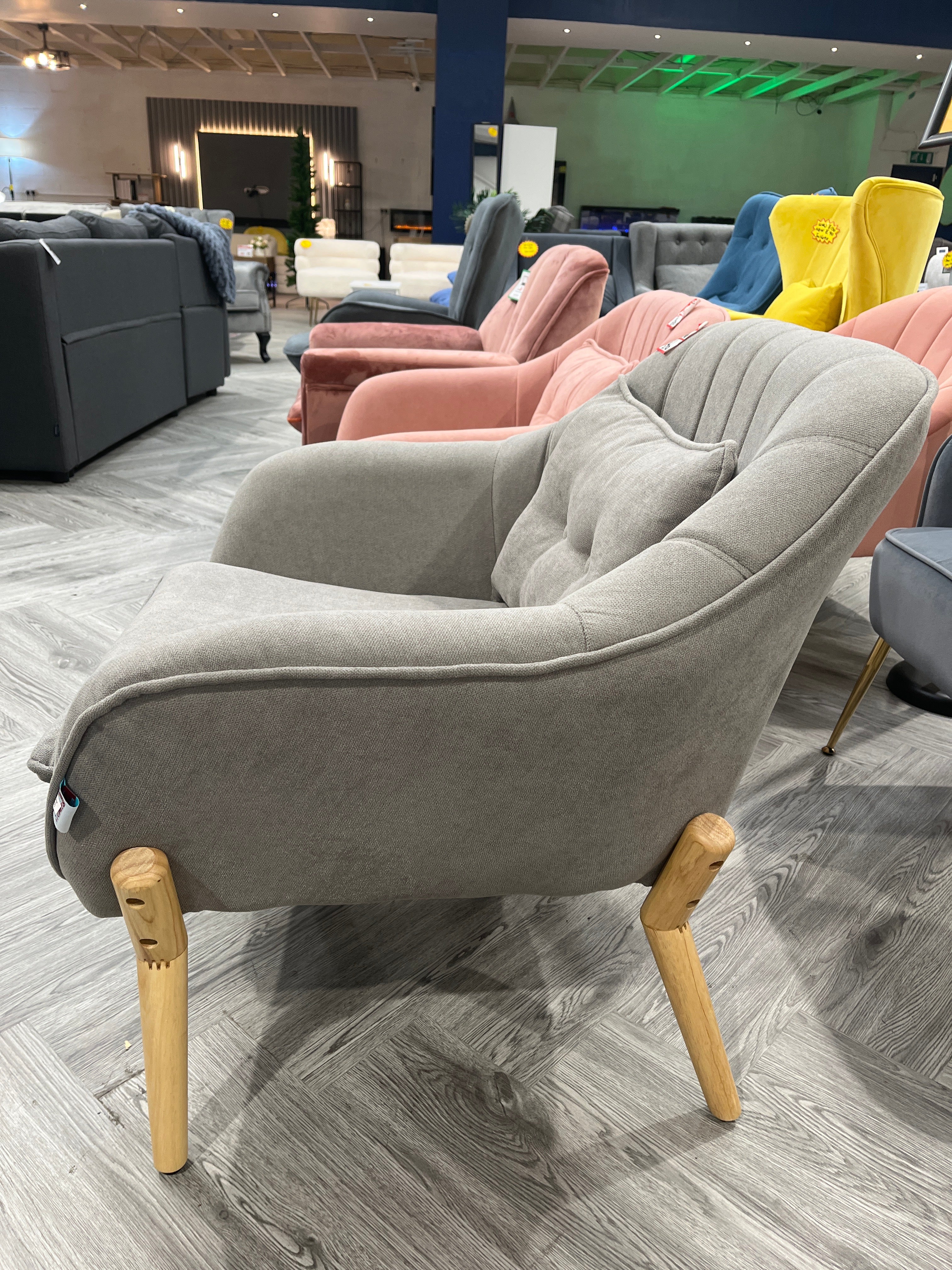 Grey Modern Faux Wool Single Sofa Chair with Wooden Legs and a Cushion