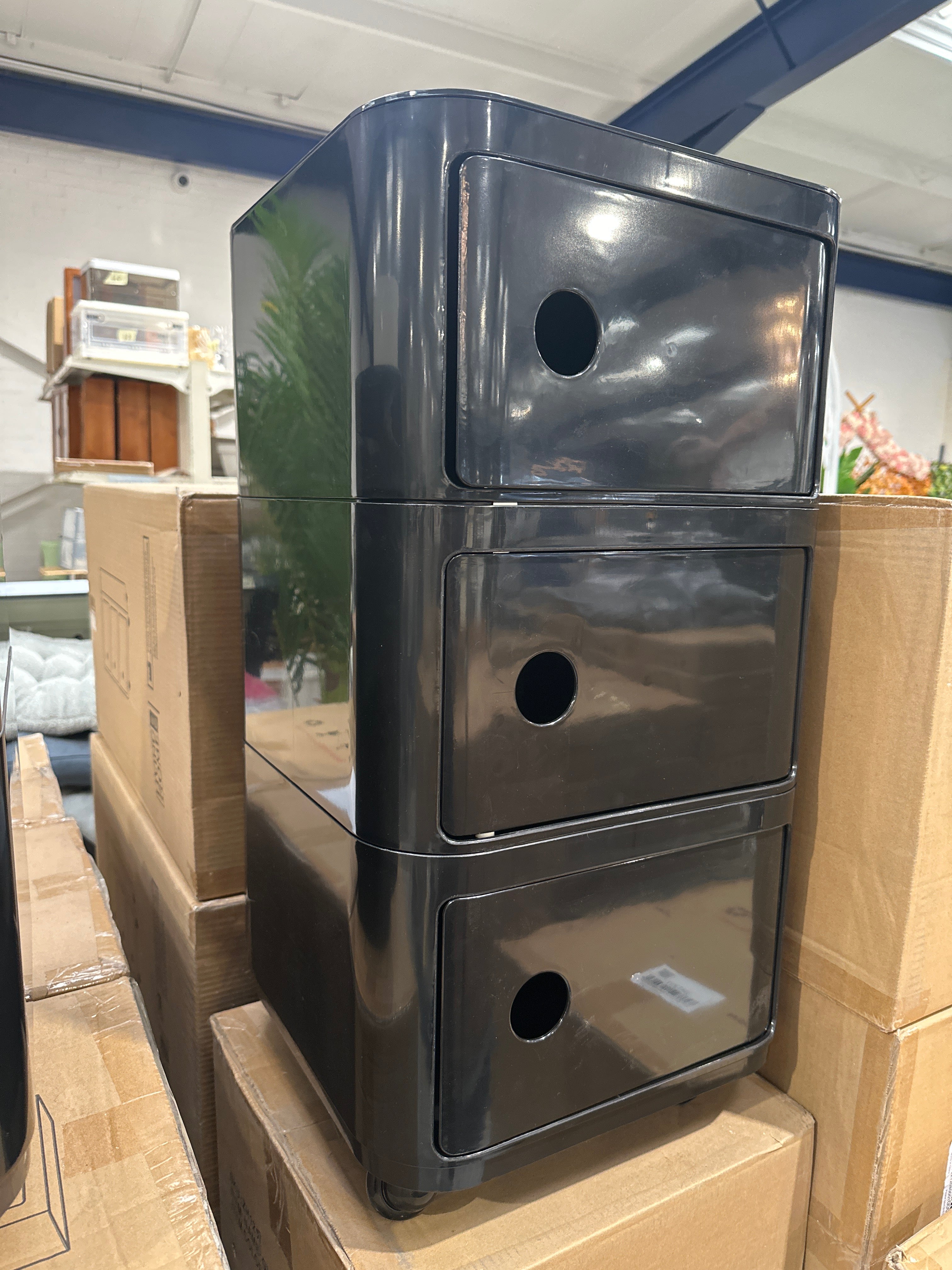 New Square 3 Tier Plastic Storage Drawer Unit with Wheels Black