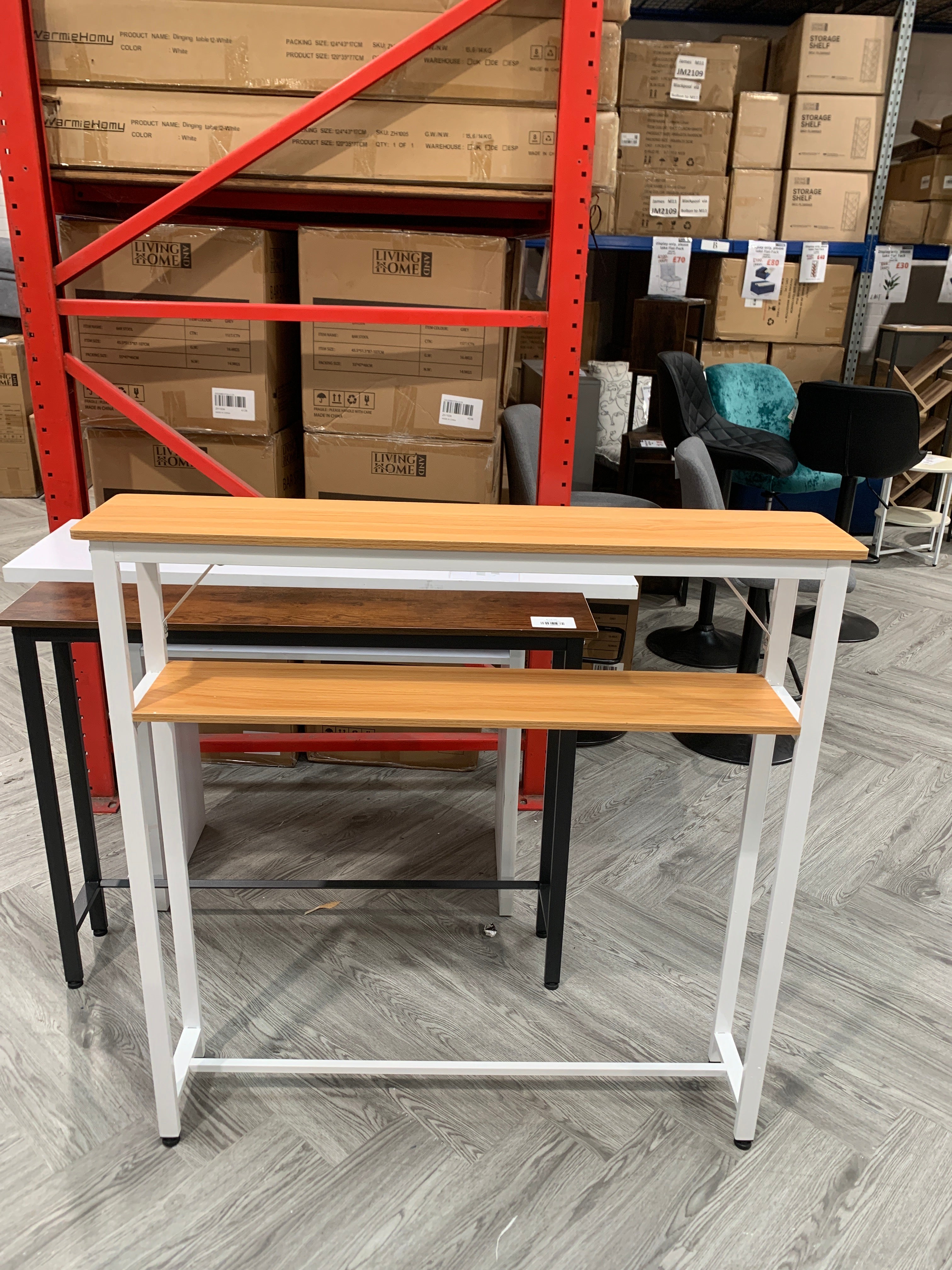 Two Tier Narrow Console Table with Metal Legs Natural