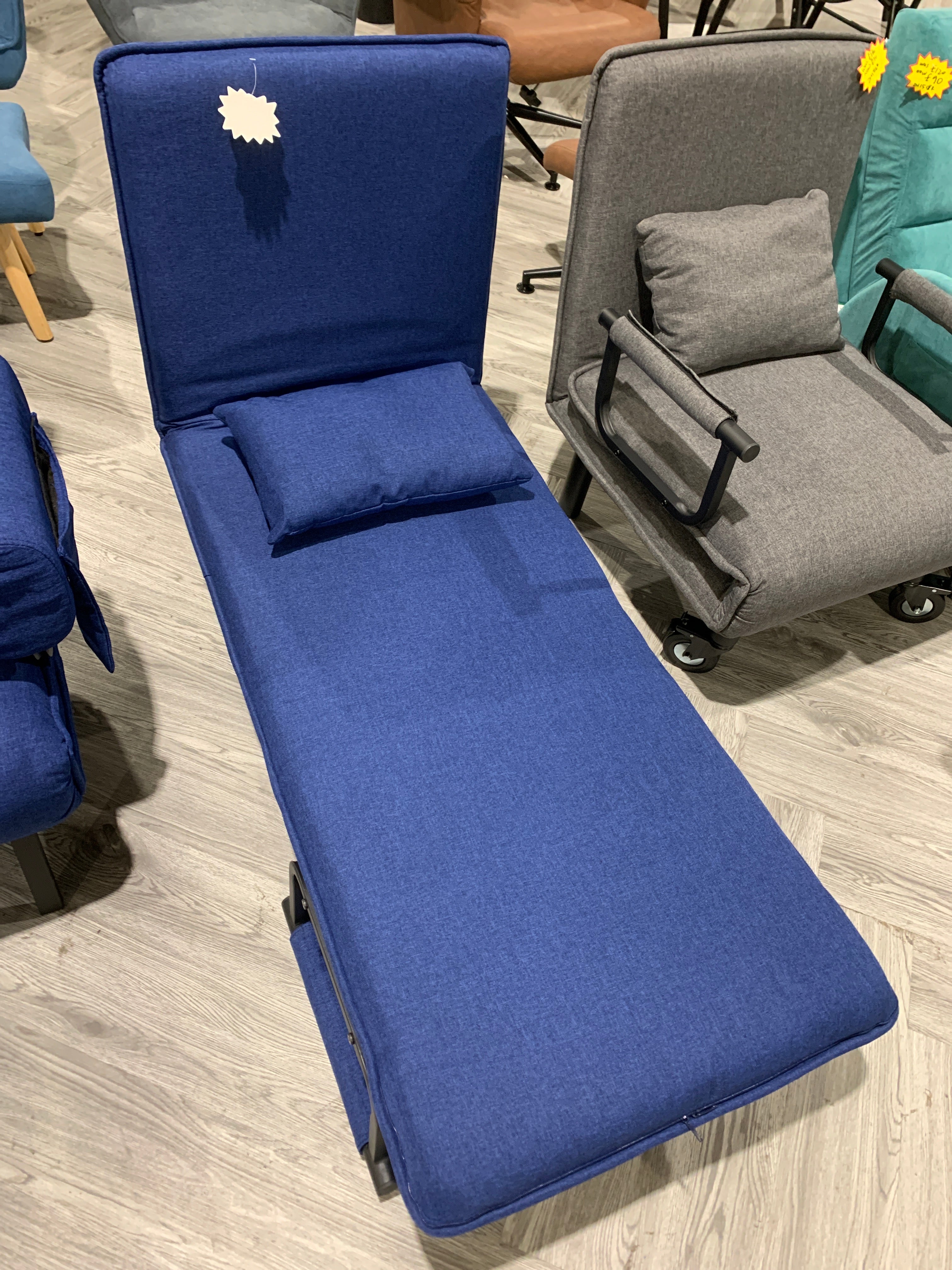 Blue 3-in-1 Armchair Rcliner Lounge Single Bed with Pillow