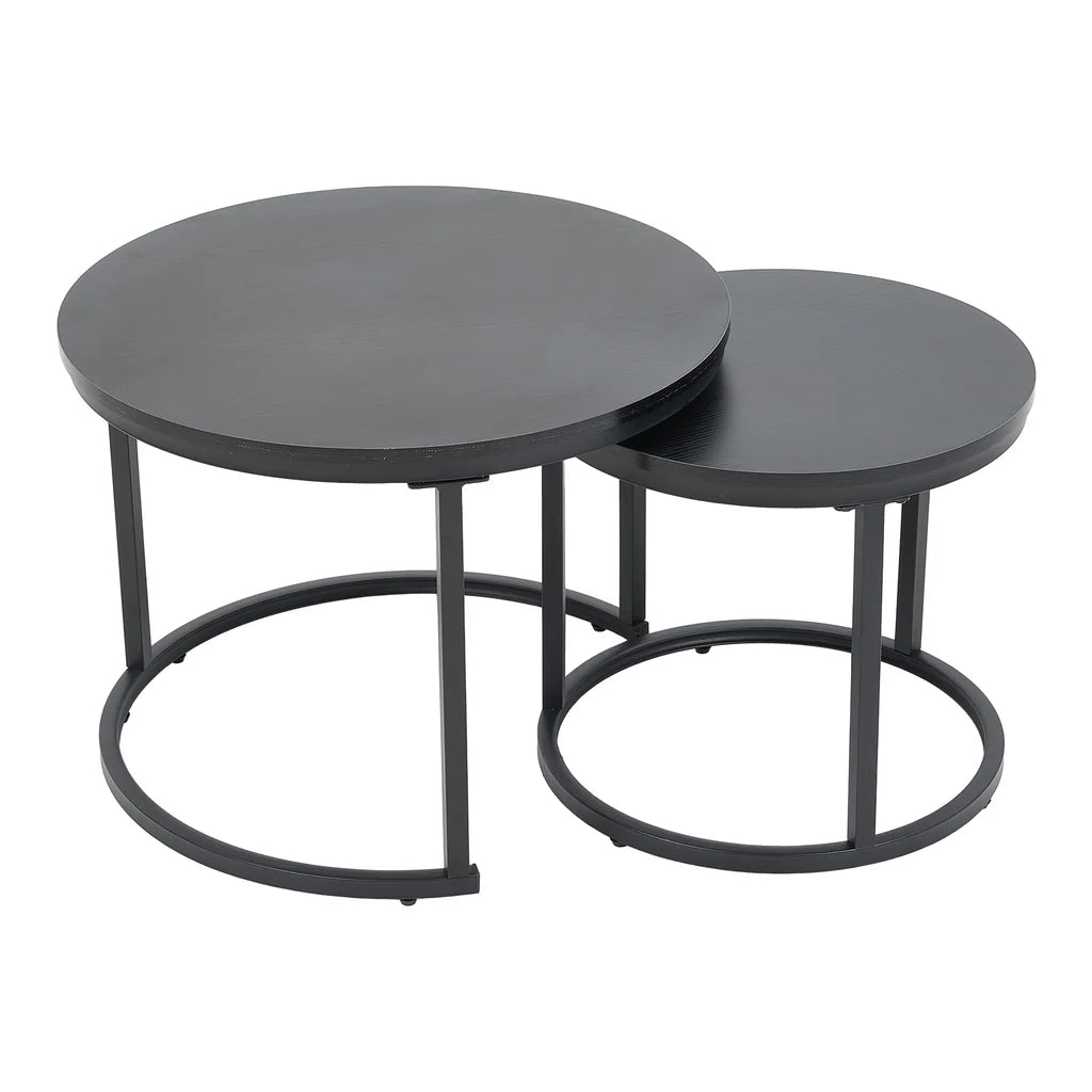 Set of 2 Round Nesting Coffee Table Black