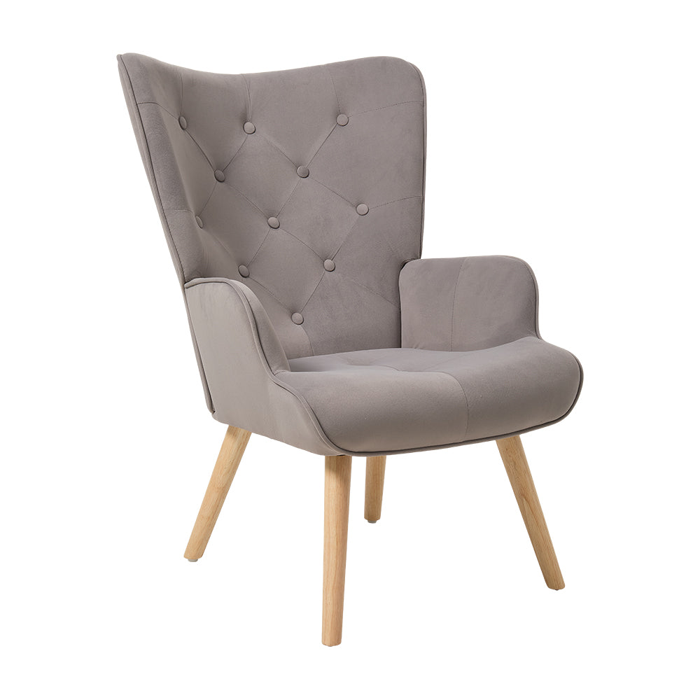 New Flannel Upholstered Tufted Lounge Chair with Wooden Legs Grey