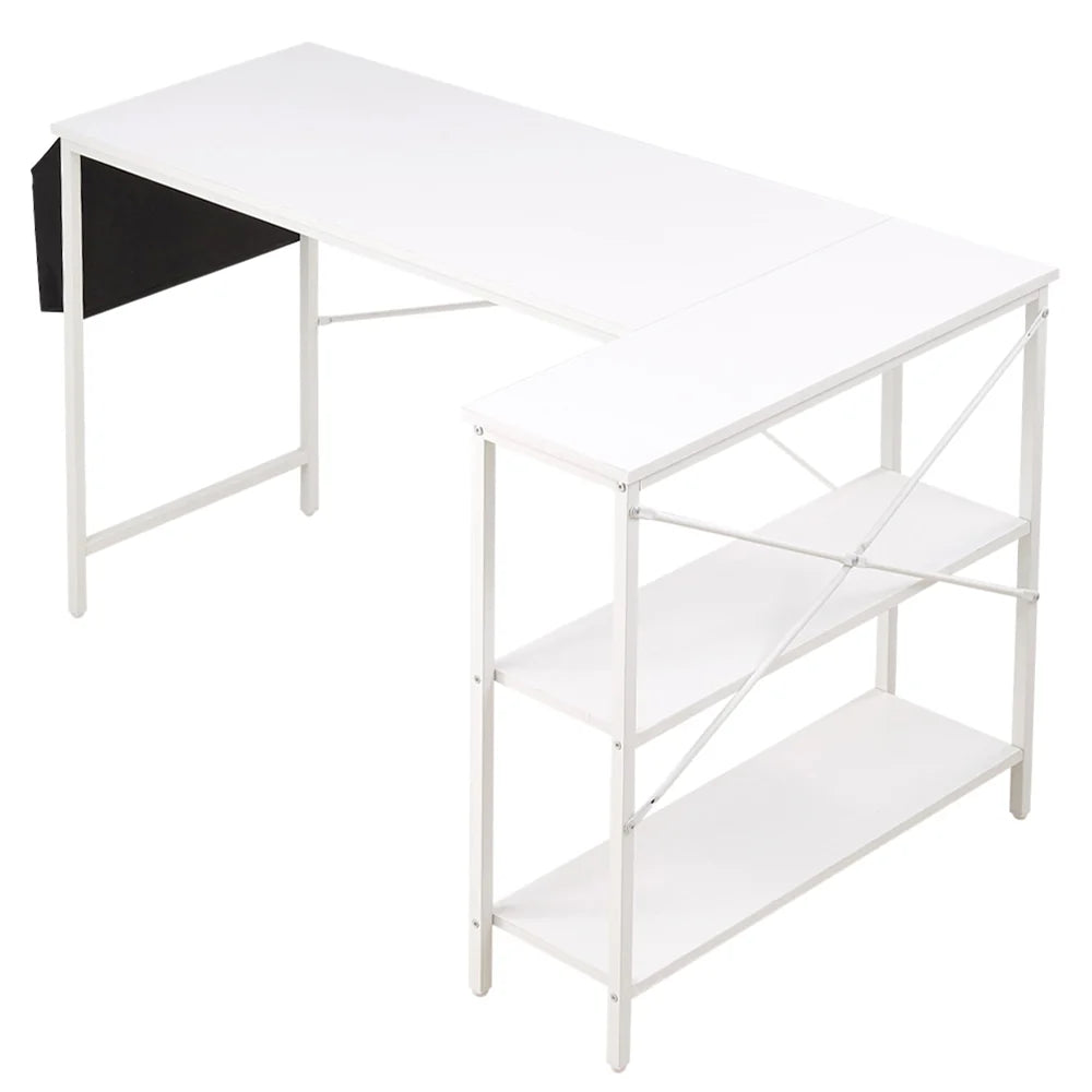 New L Shaped Office Desk with Storage Bag White