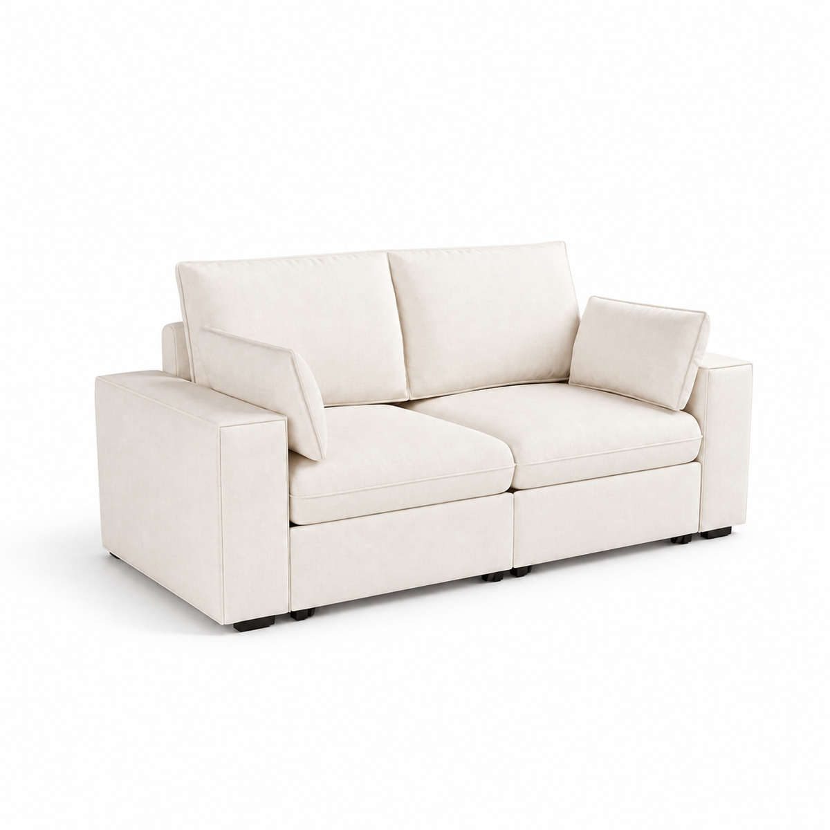 New 2 Seater Tofu Block Pull Out Sofa Bed with Storage Guest Sleeper Beige
