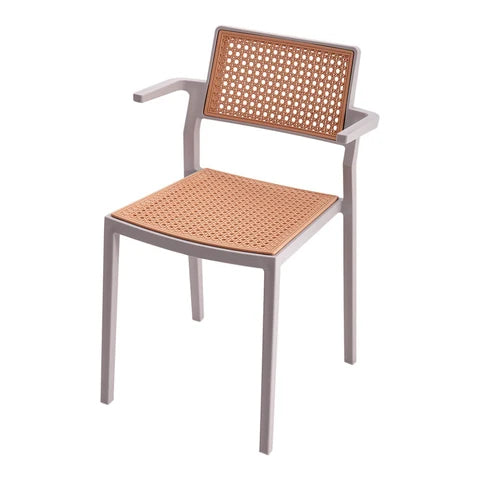 New Pseudo-rattan PP Dining Chair Set of 4 with Armrest in Grey