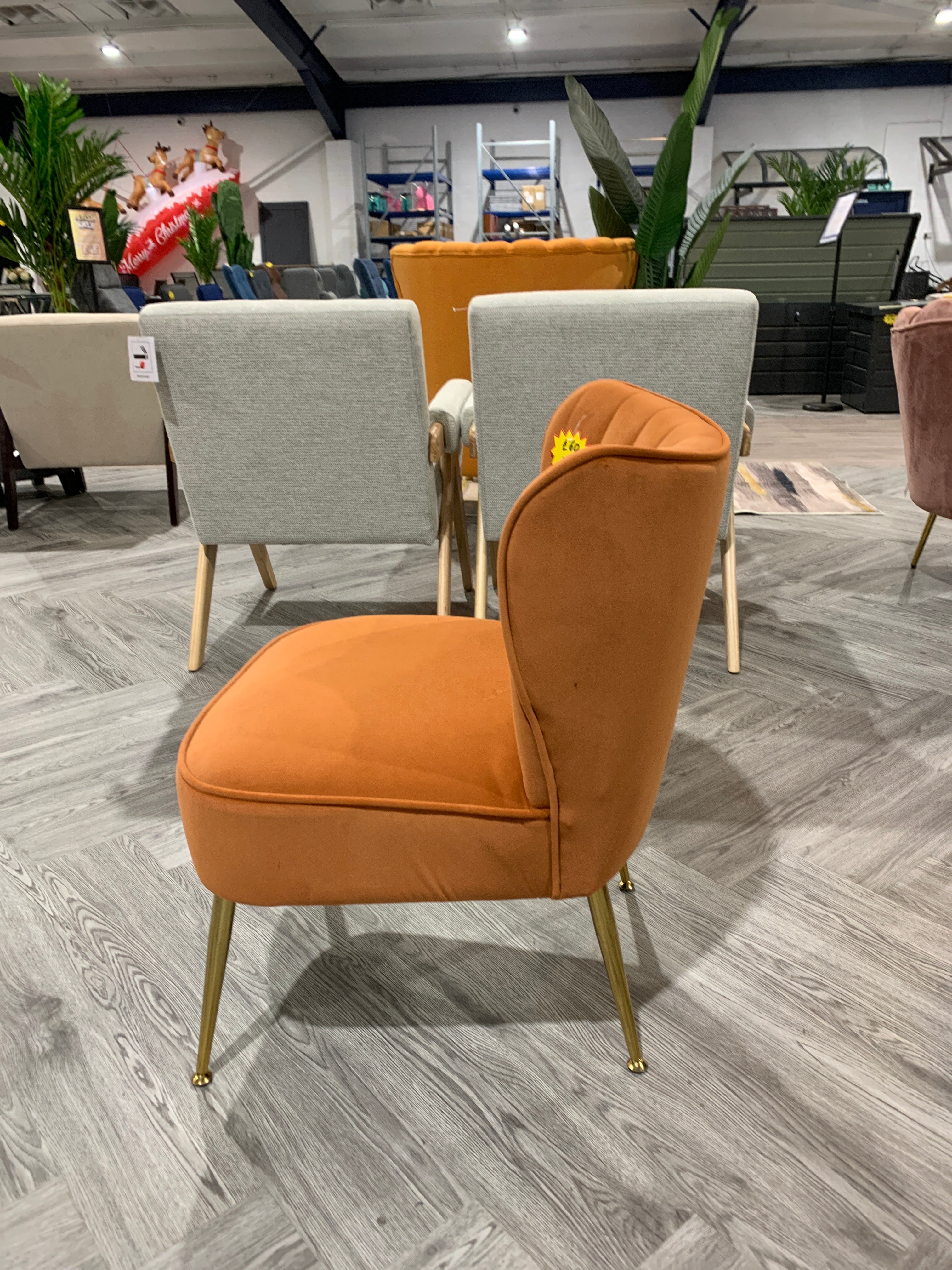 Orange Modern Armless Wingback Accent Chair with Gold Legs