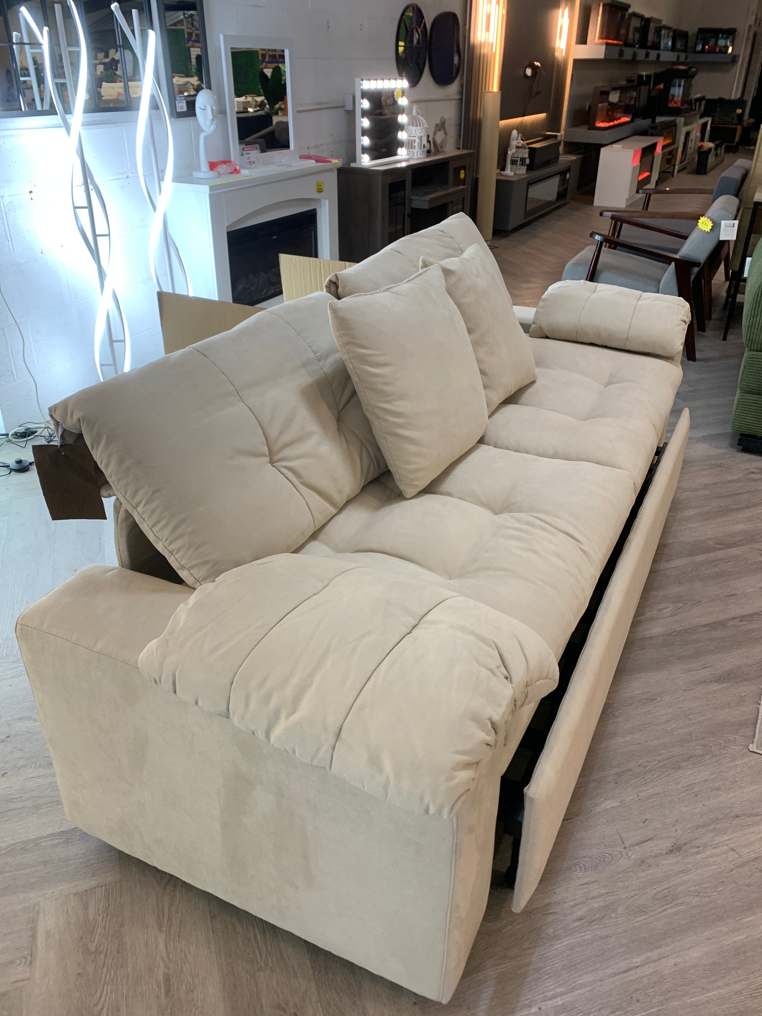 Sleeper Sofa Bed with Storage Space Beige