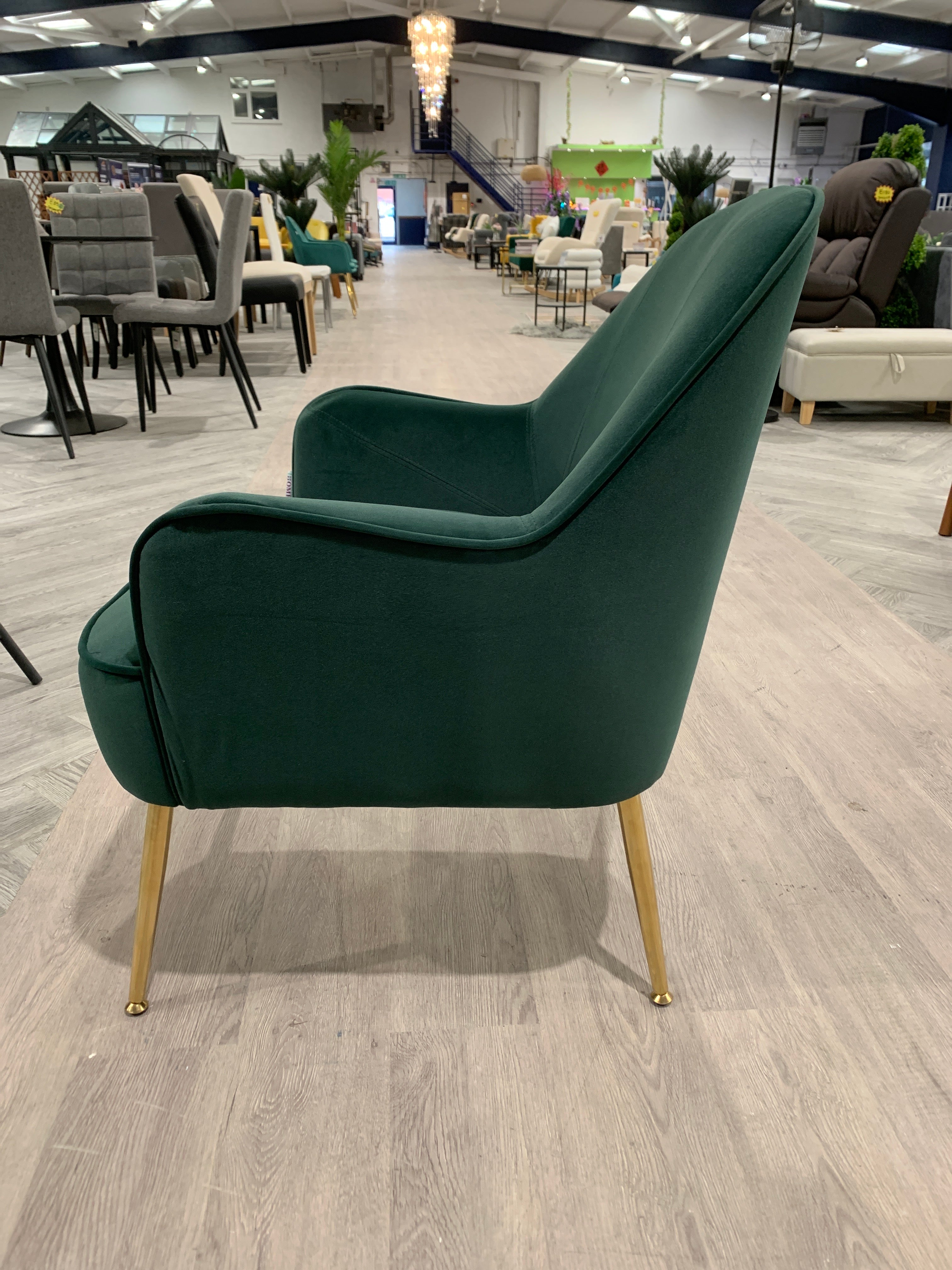 Green Modern Armchair with Gold Plated Legs