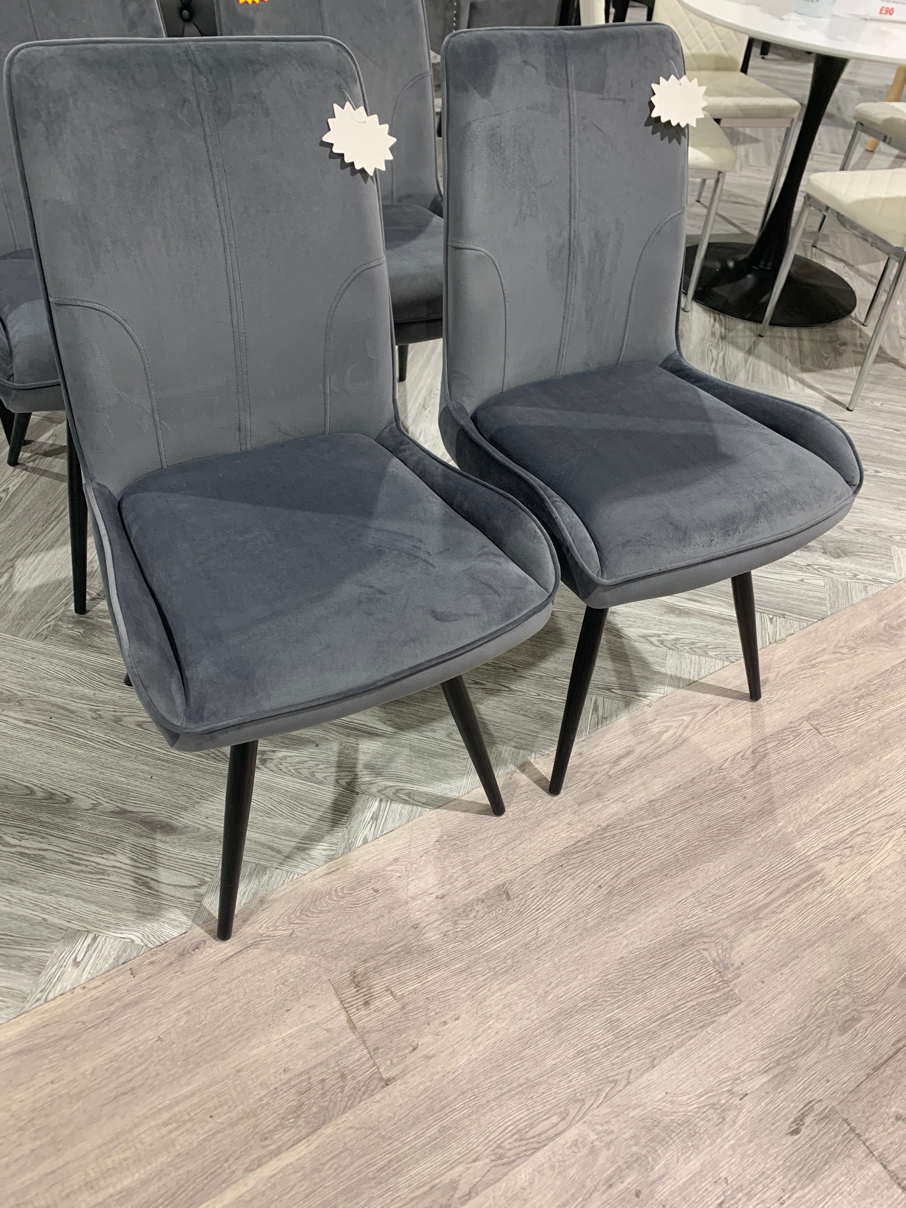 Grey Velvet Upholstered Dining Chair with Black Metal Legs 1PC