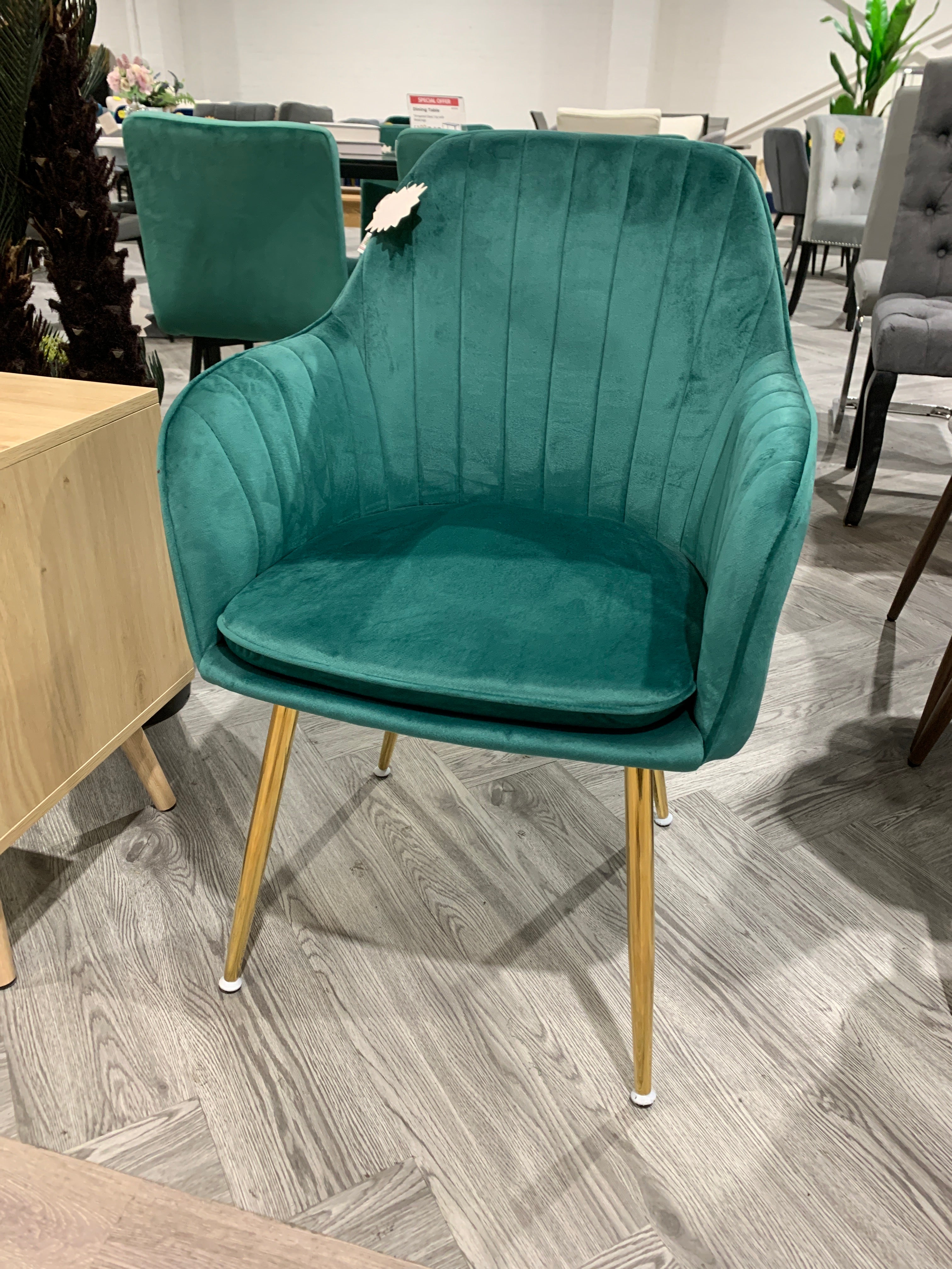 Green Velvet Upholstered Dining Chairs with Polished Gold Legs 1PC