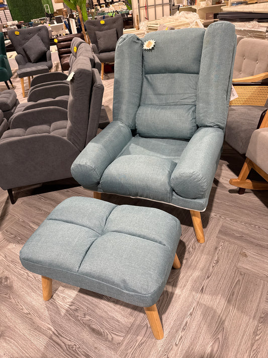 Teal Leisure Recliner and Footstool Set with Wooden Legs