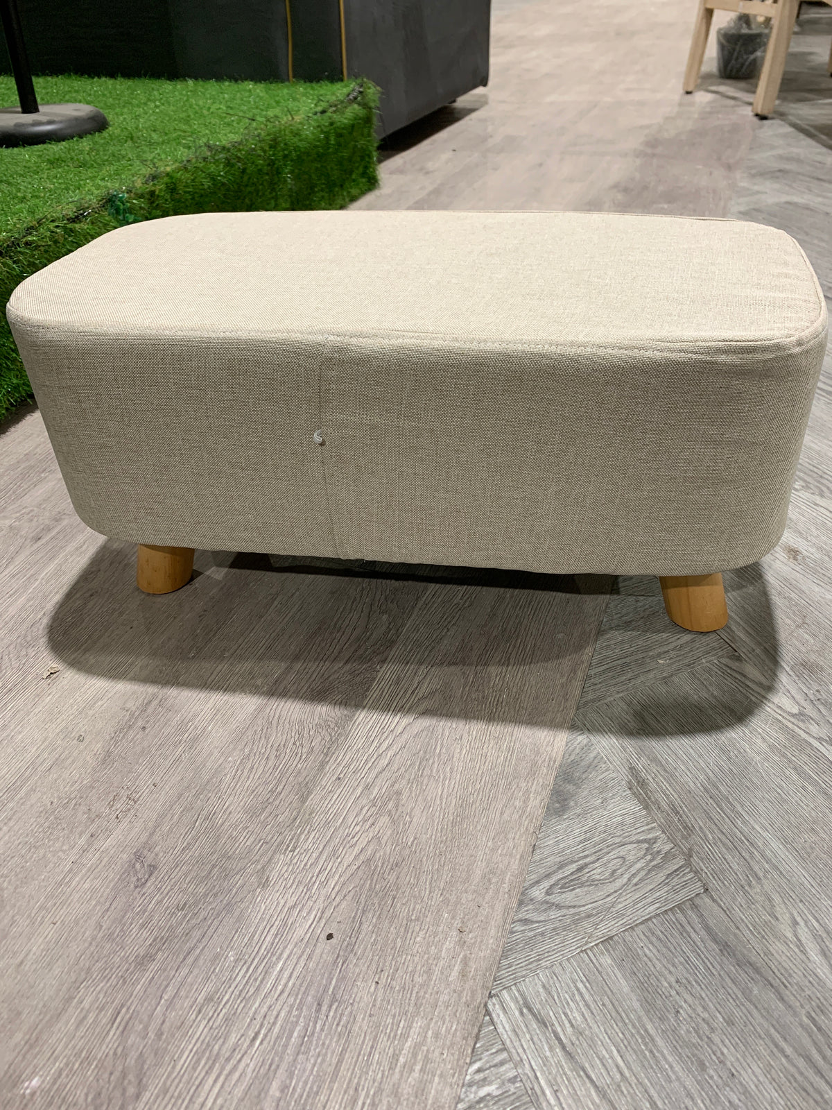 Cream Rectangular Footrest with Solid Wooden Legs