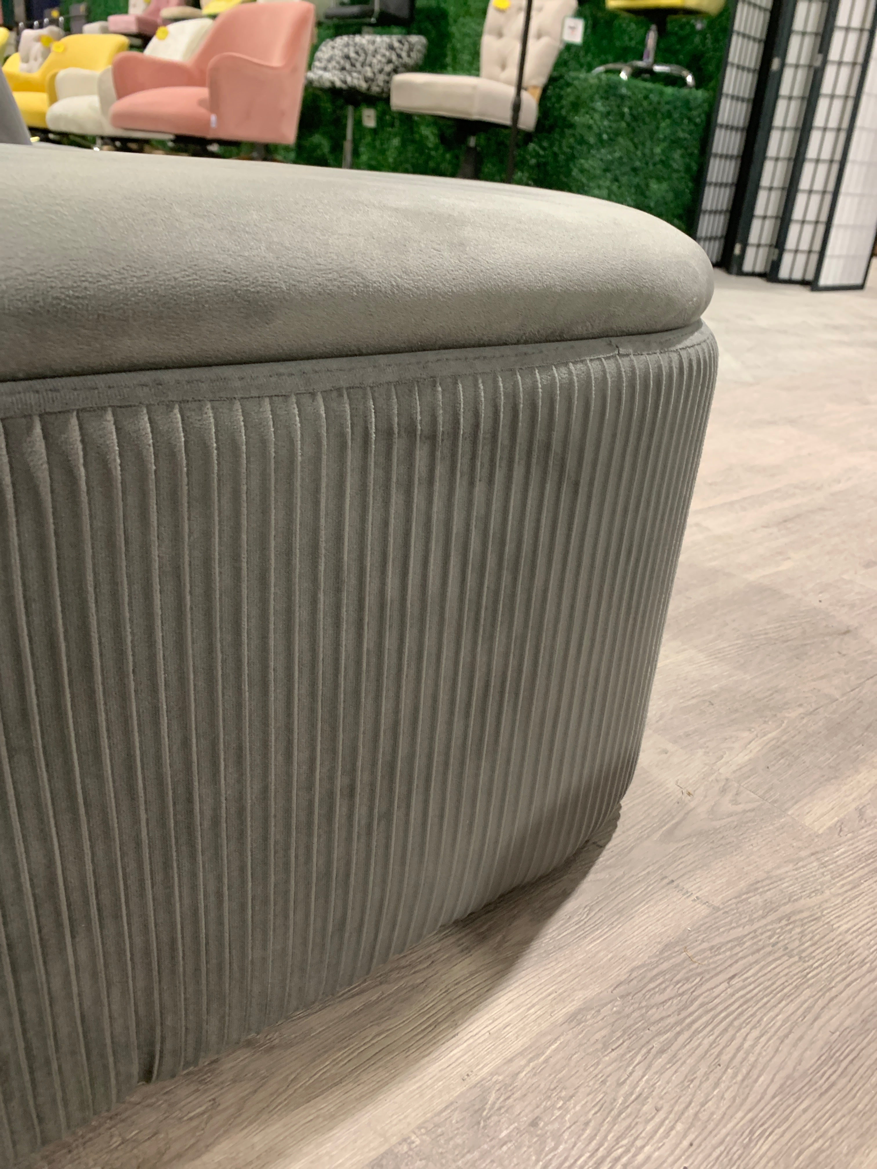 Long Modern Pleated Storage Ottoman Grey