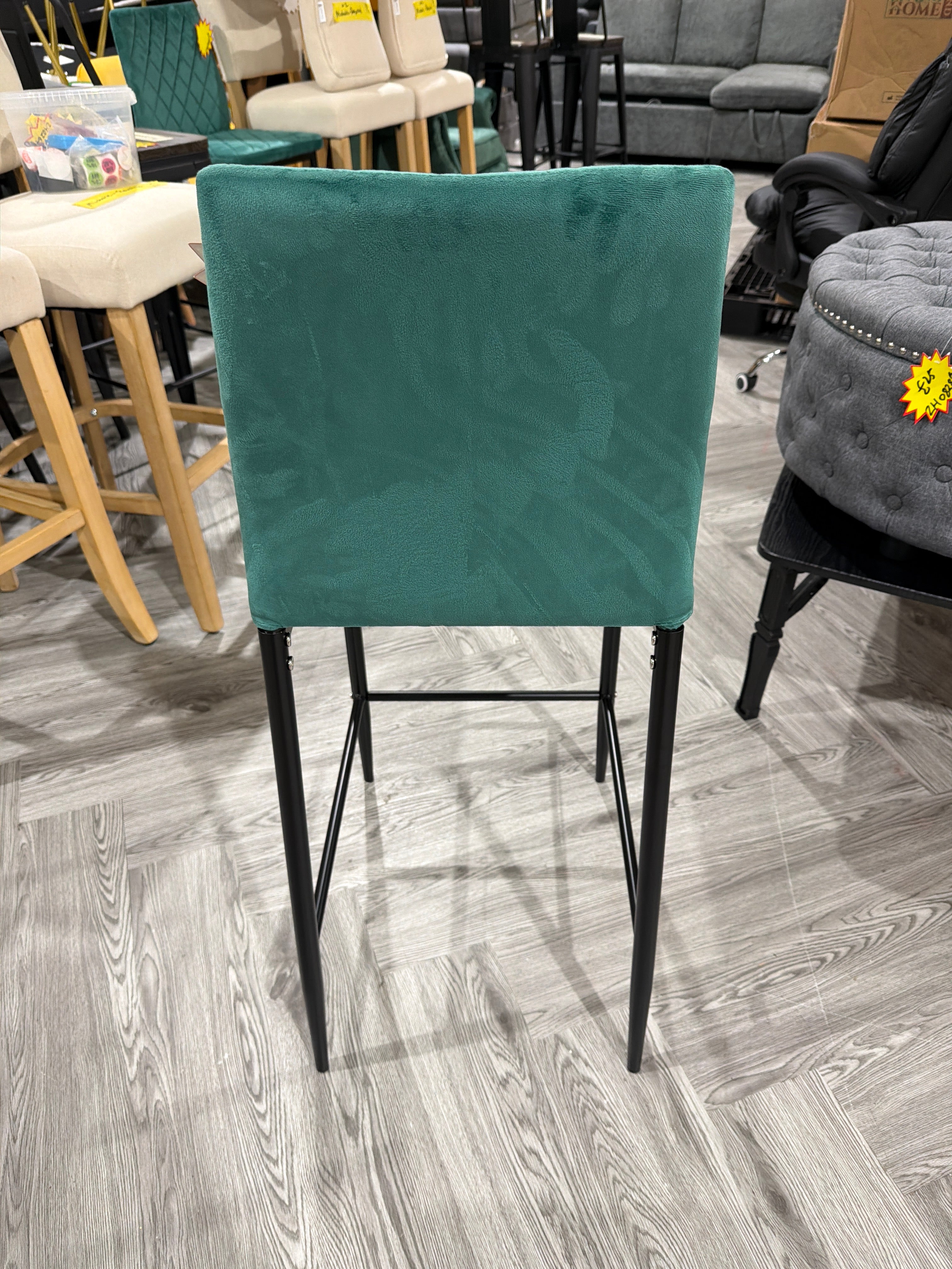 Diamond Brushed Velvet Upholstered Bar Stool Green 1PC