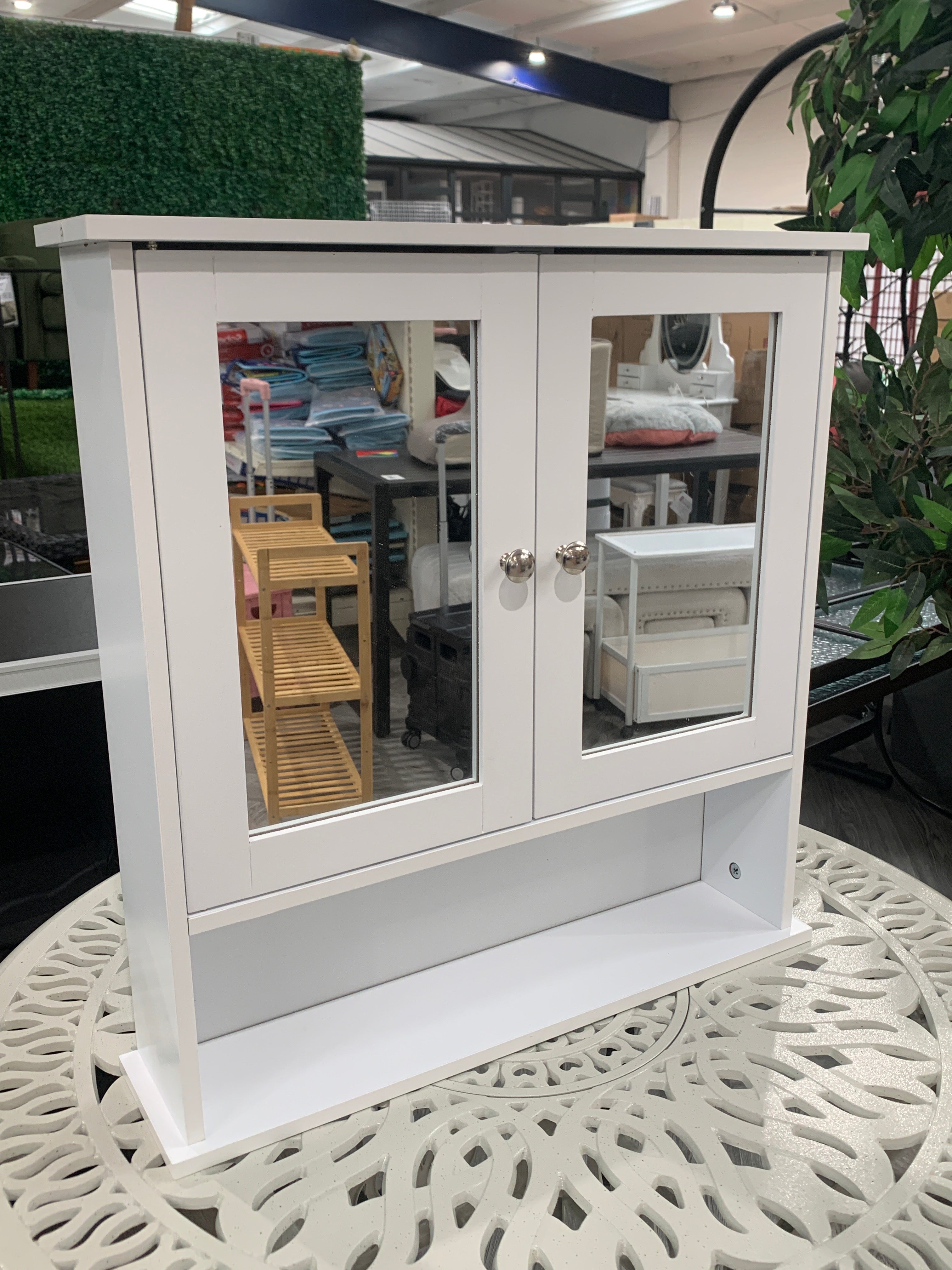 Wall Mount Rectangular Mirror Cabinet Bathroom Organiser White
