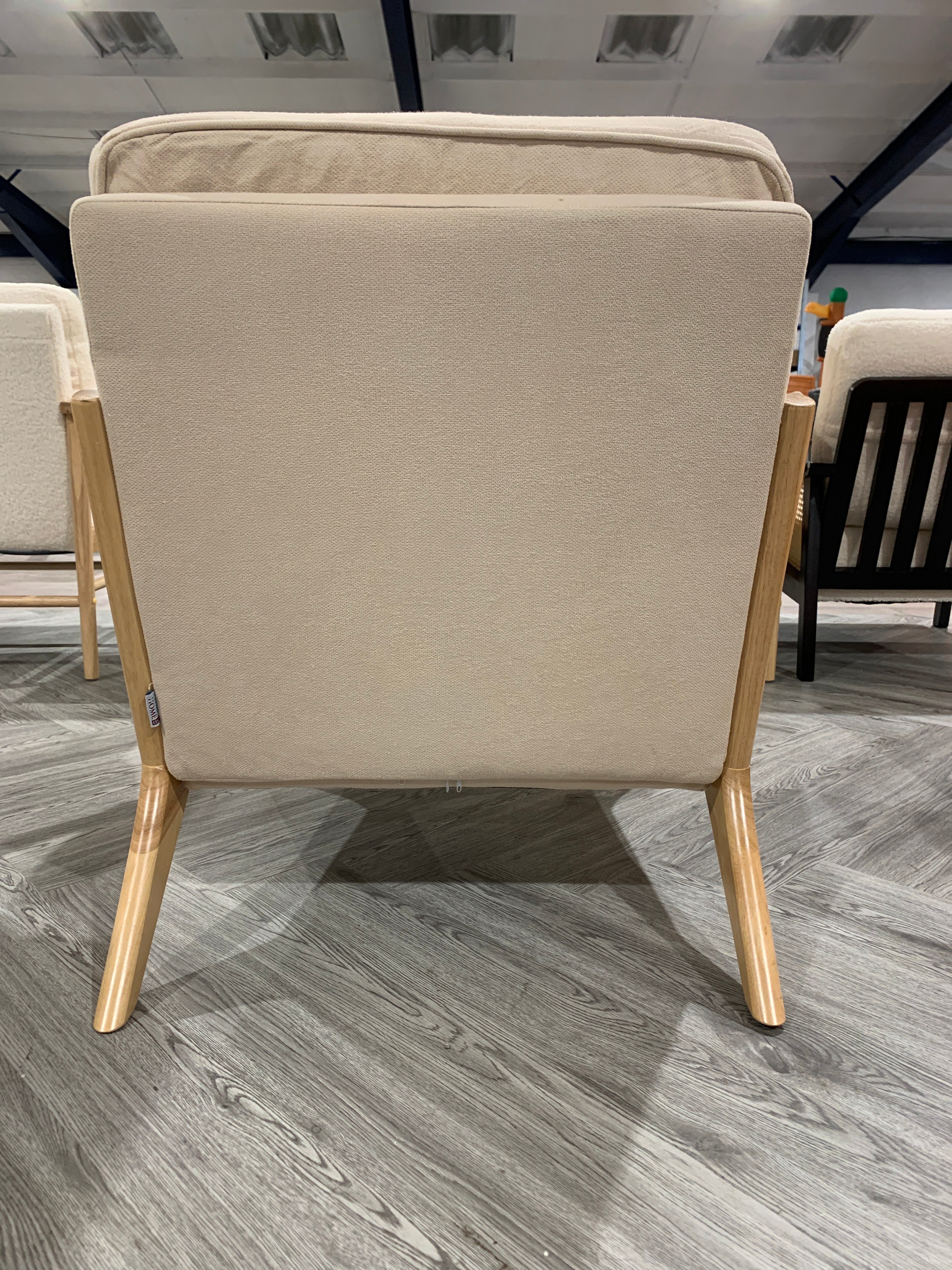 Beige Velvet Wooden Armchair