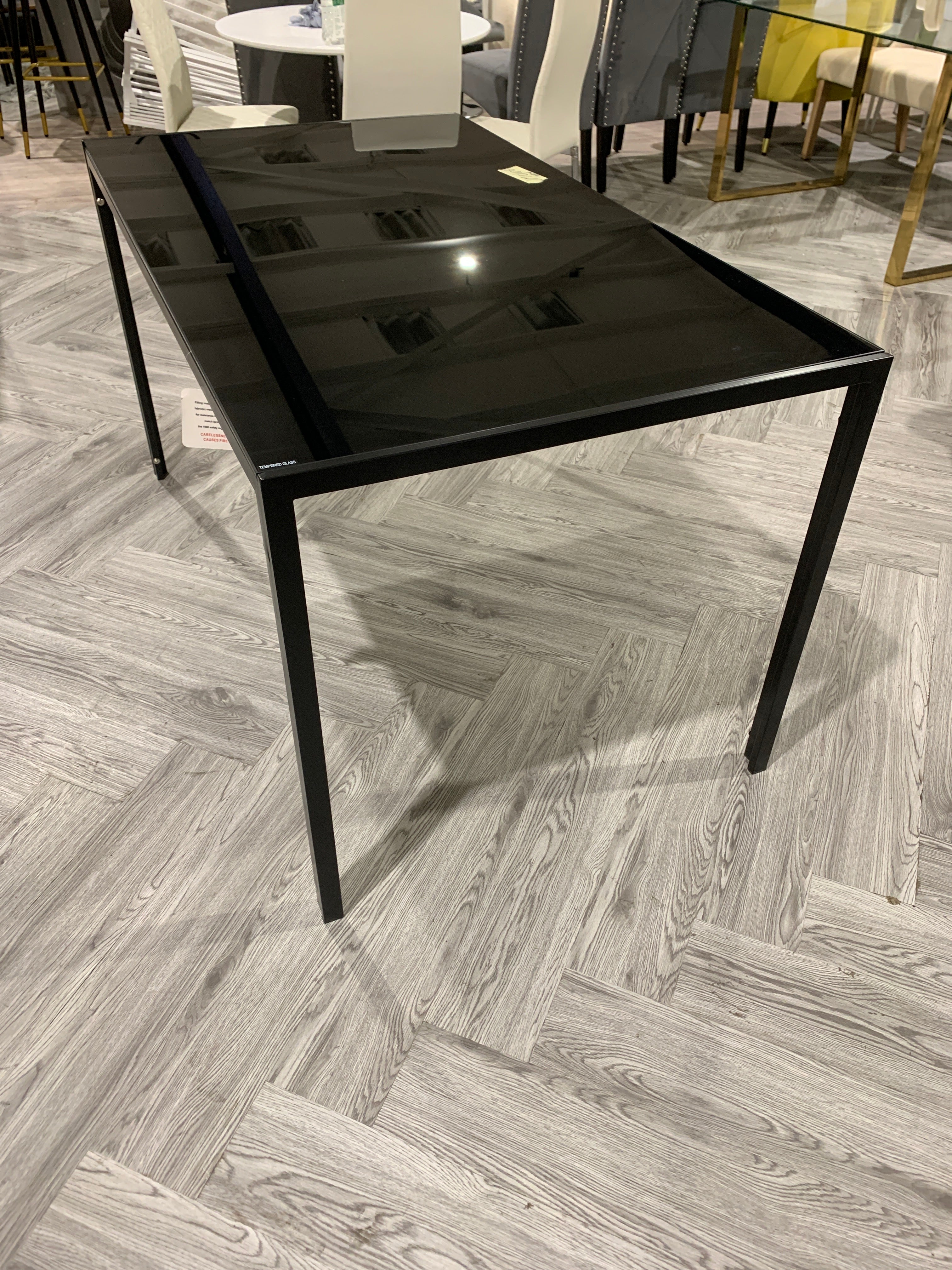 Black Rectangular Tempered Glass Dining Table 140cm W