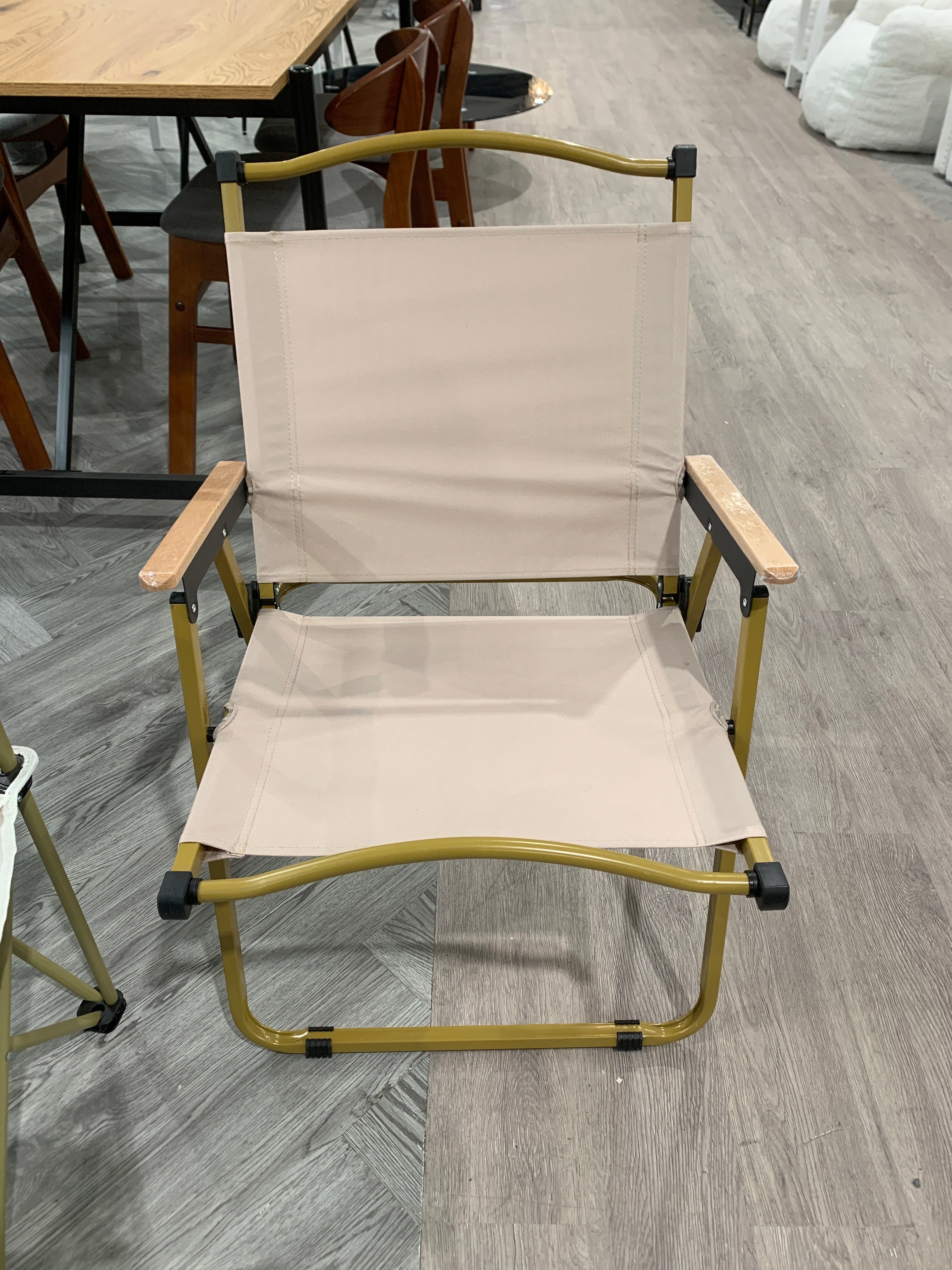 Outdoor Folding Chair with Golden Frame Camping Khaki