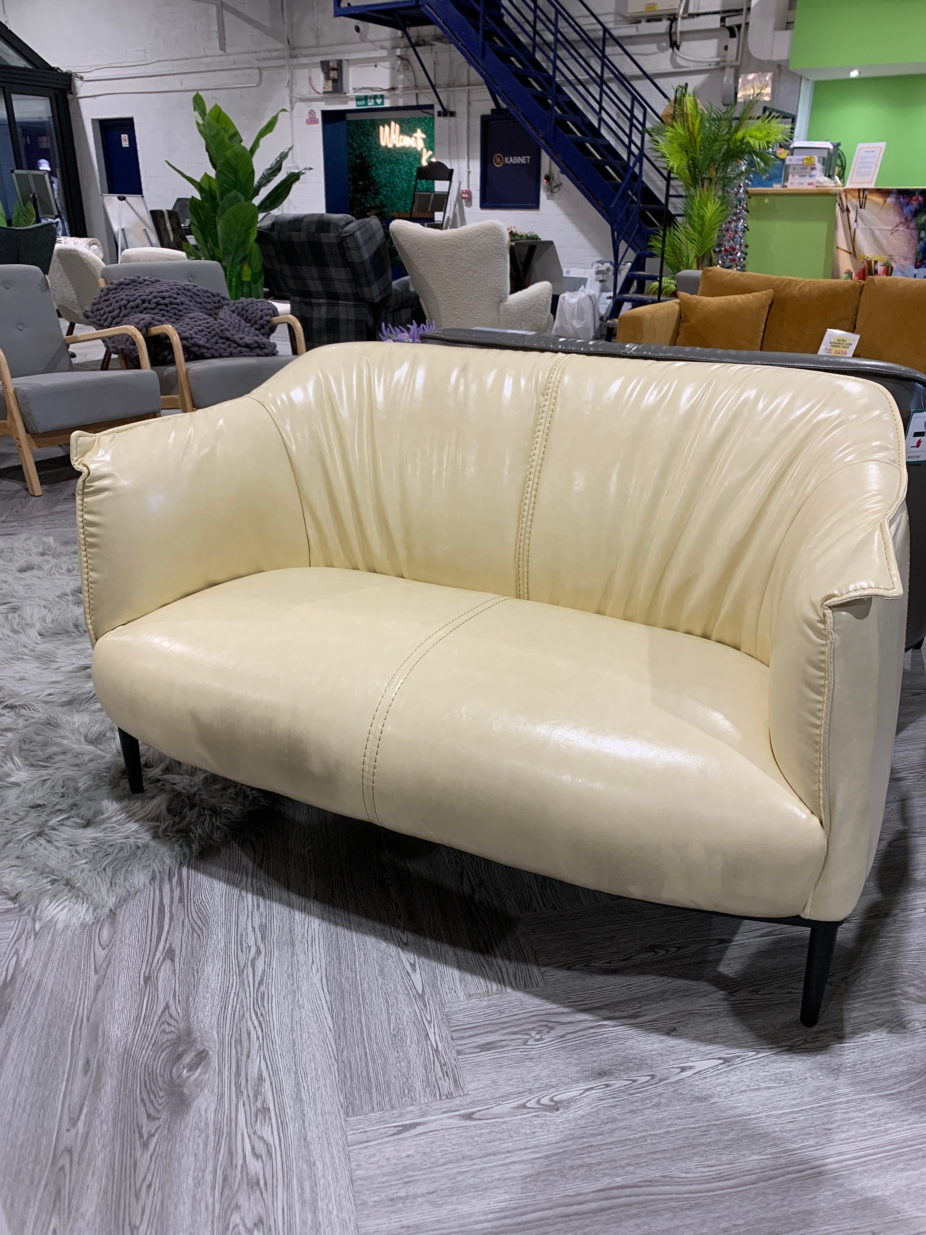 Beige PU Leather 2 Seater Loveseat Sofa