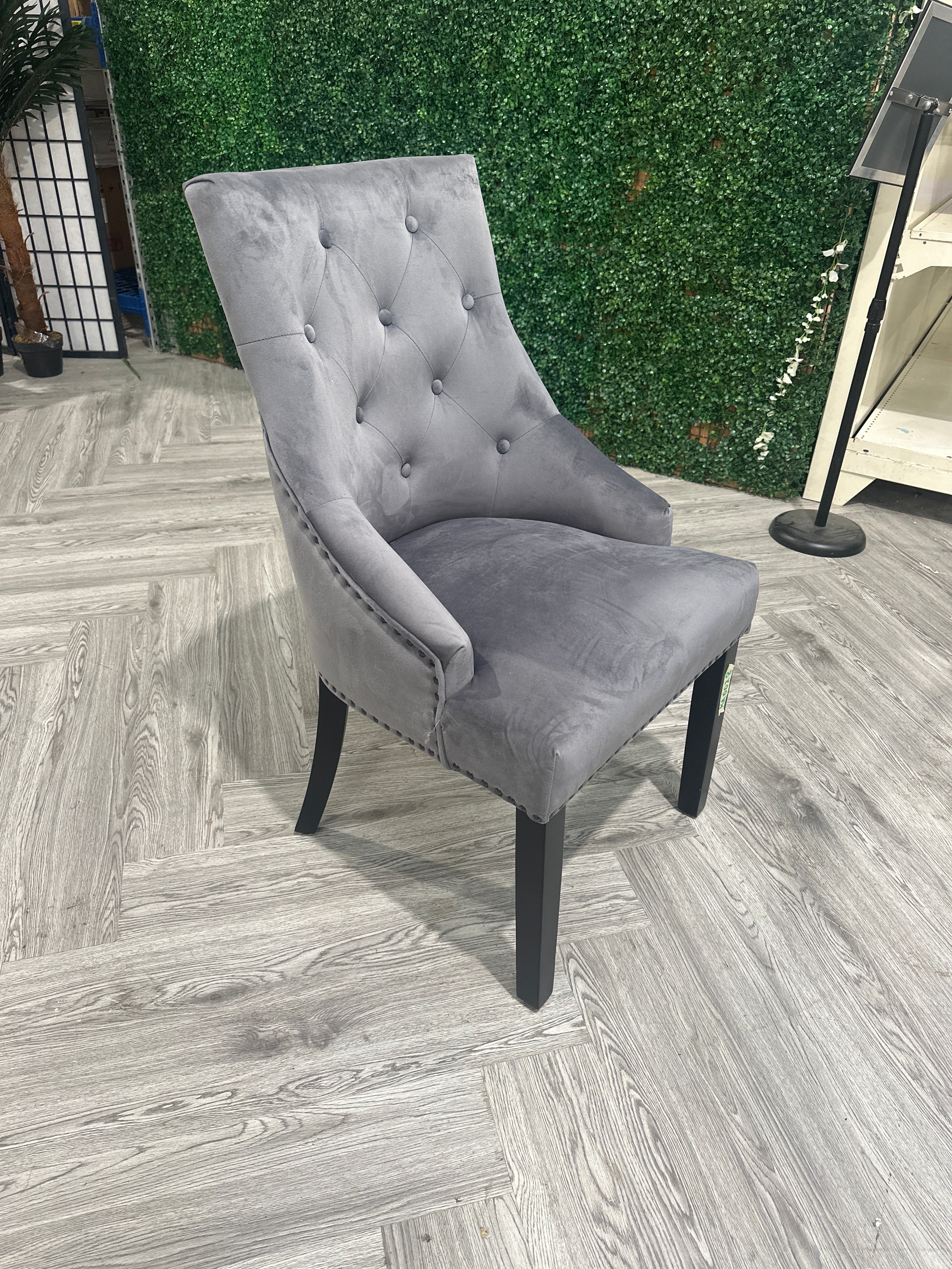 Set of 2 Dining Chairs with Nailhead Trim Dark Grey