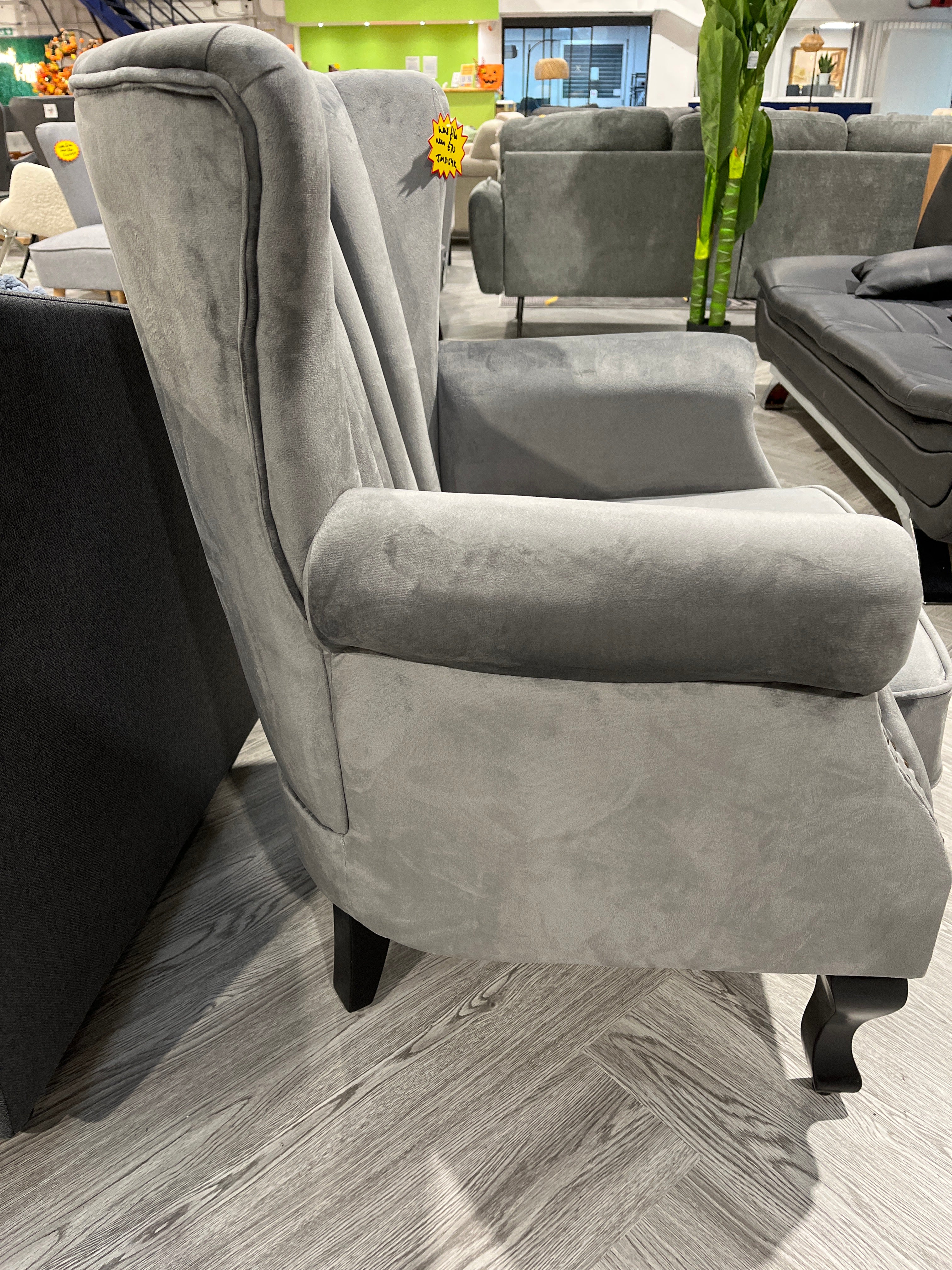 Grey Velvet Channel Occasional Armchair Sofa Chair