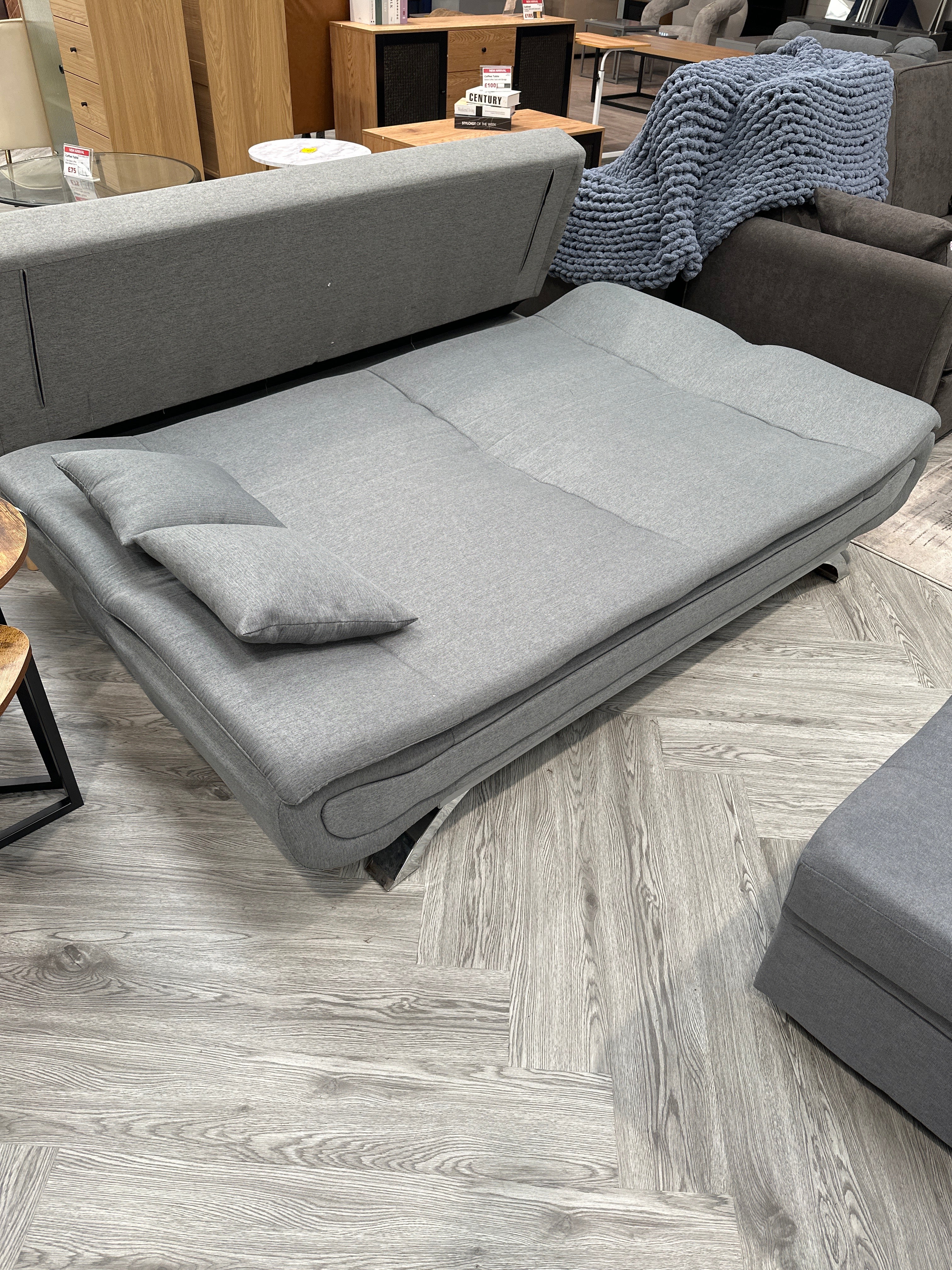 Linen Fabric 2 Seater Convertible Sofa Bed with Pillows