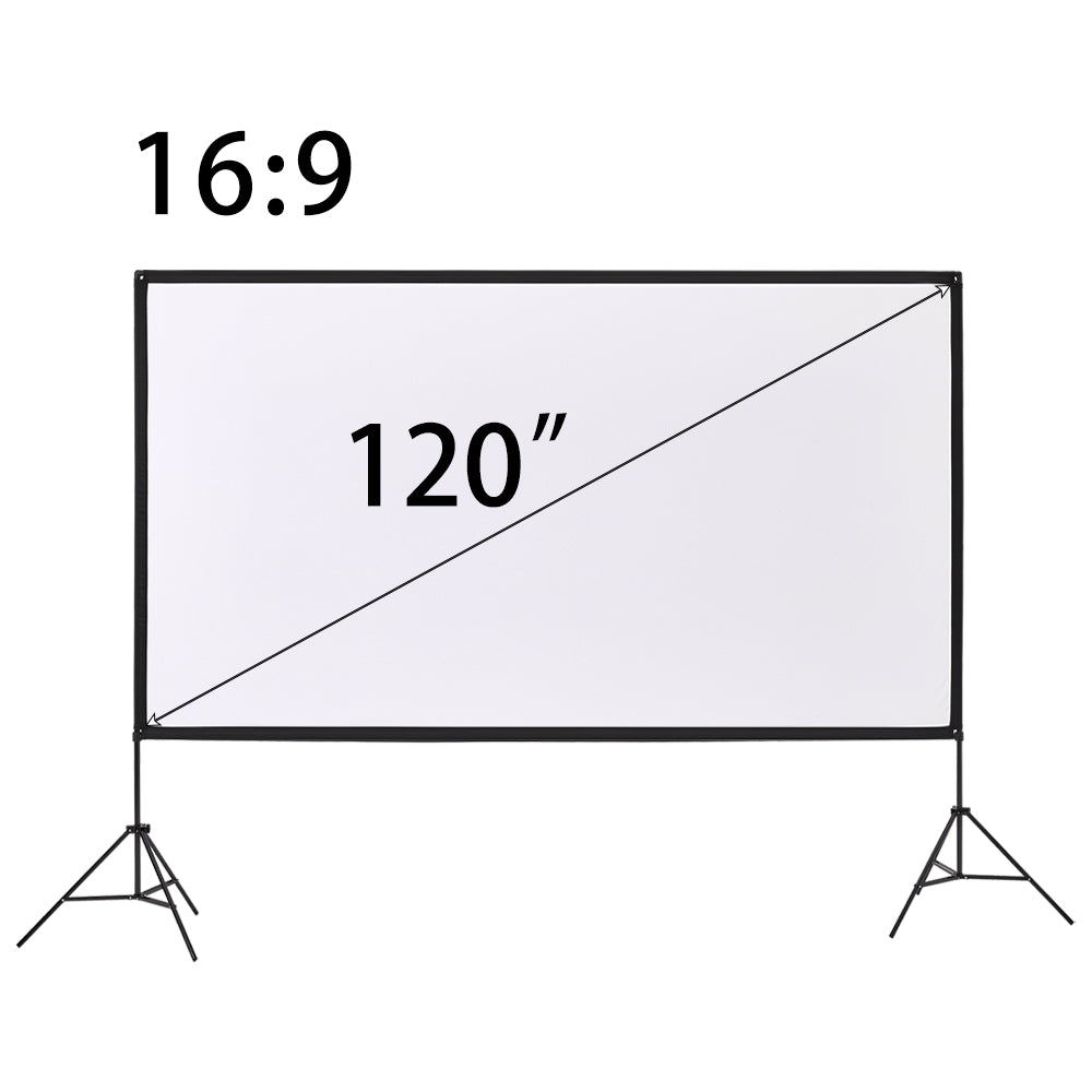 120 Inches 3D 4K HD 16 to 9 Portable Projector Screen with Stand Outdoor Indoor