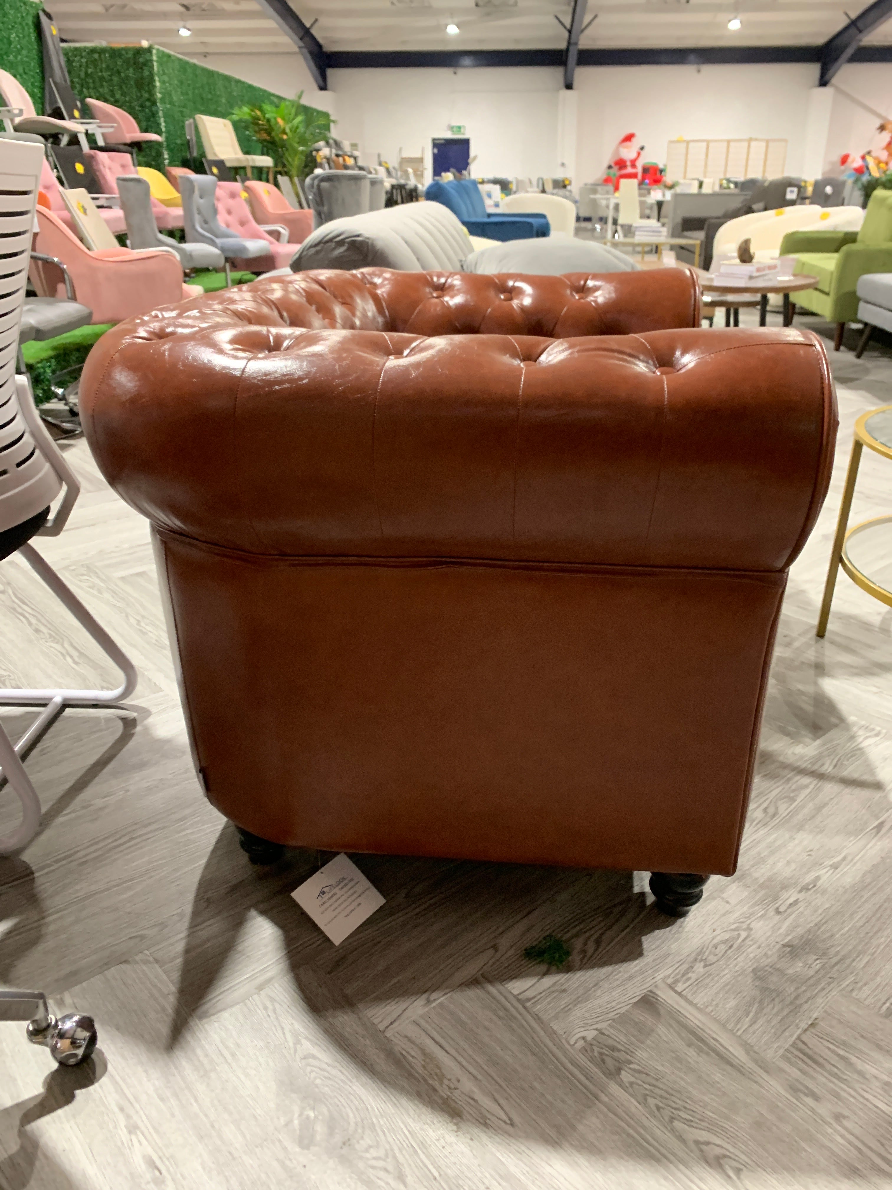 Brown PU Leather Chesterfield Armchair Single Sofa