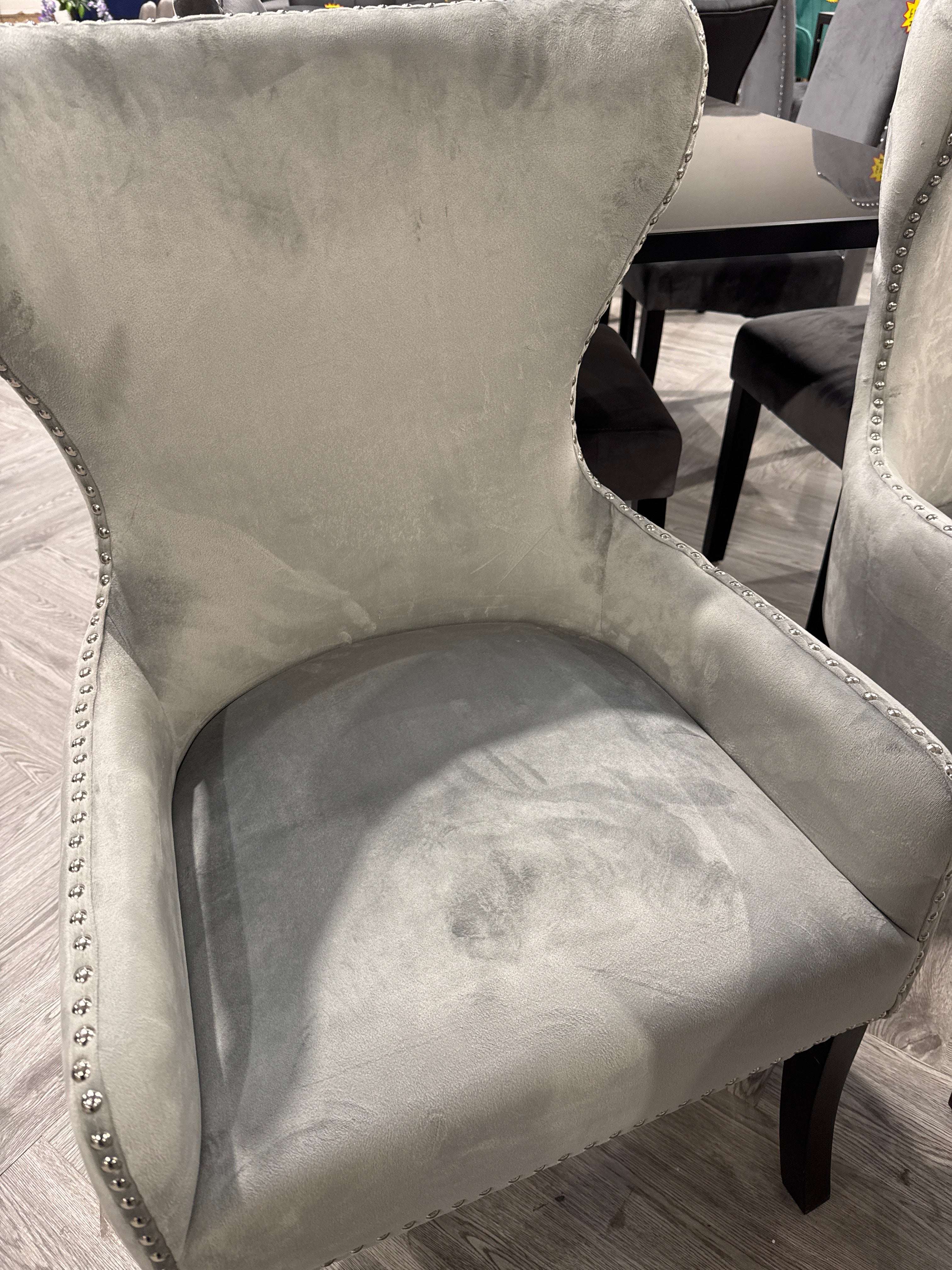 Vintage Velvet Upholstered Studded Dining Chair Light Grey