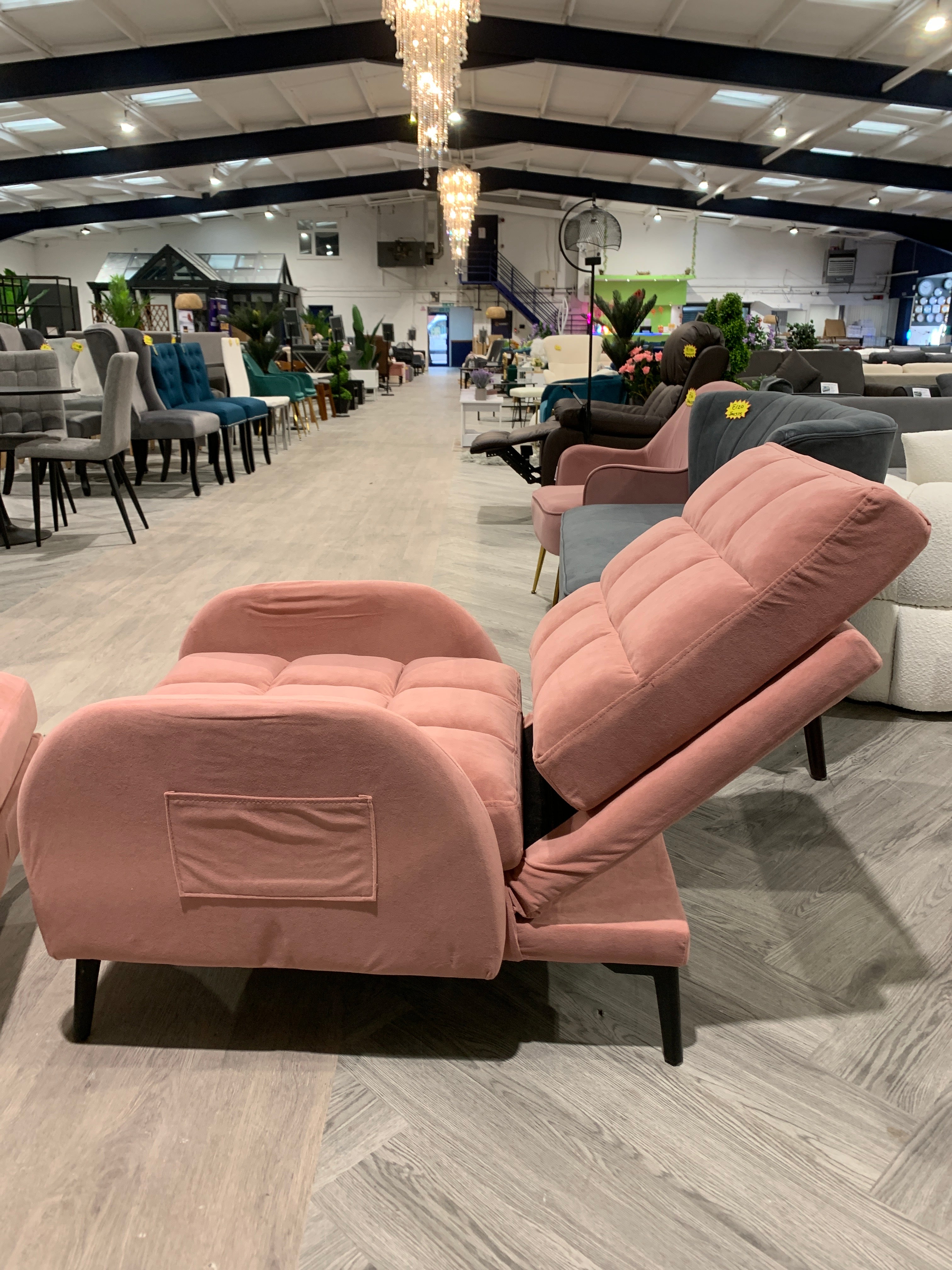 Pink Leisure Recliner and Footstool Set with Metal Legs