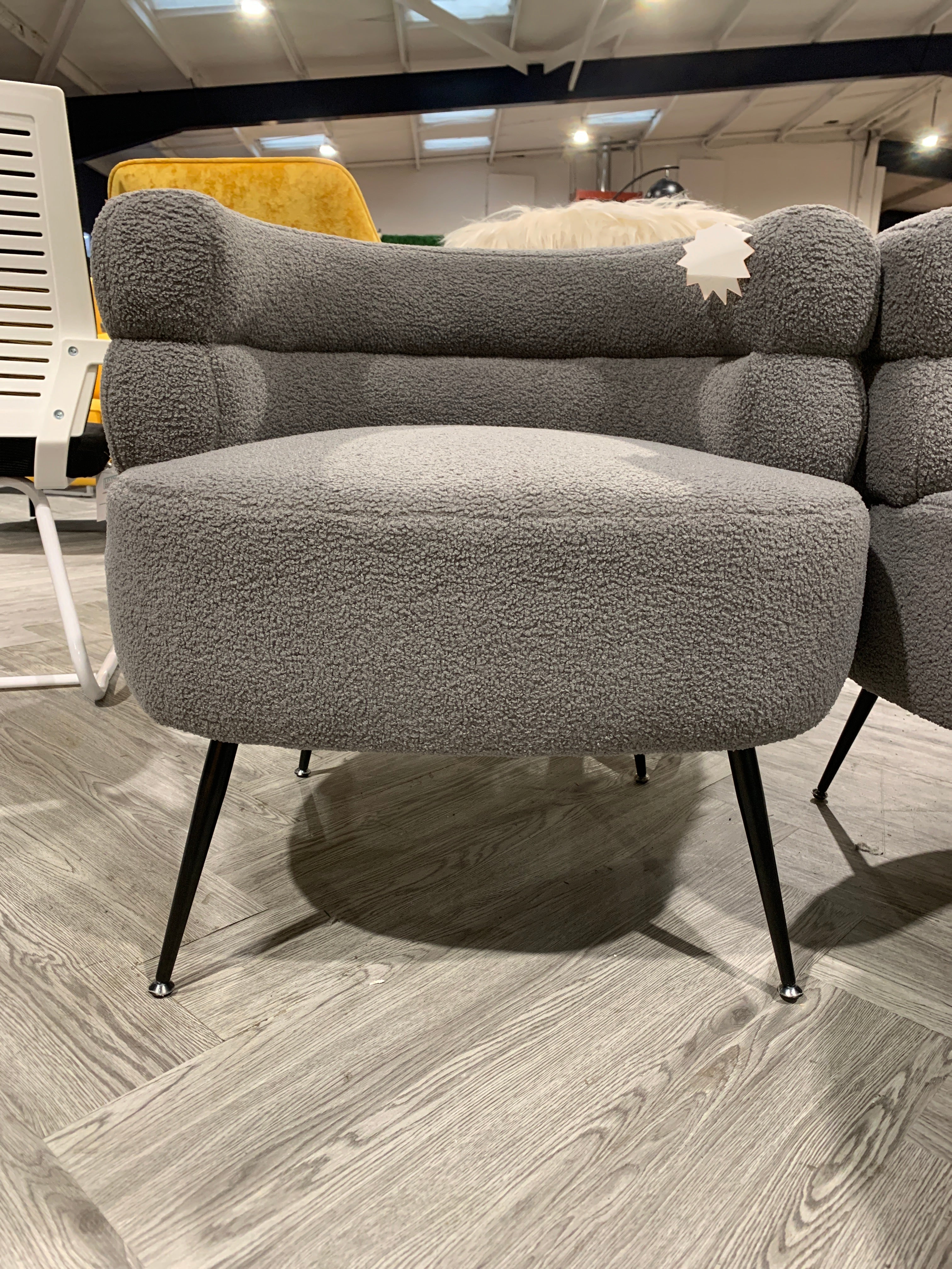 Grey Curved Upholstered Single Sofa Accent Chair