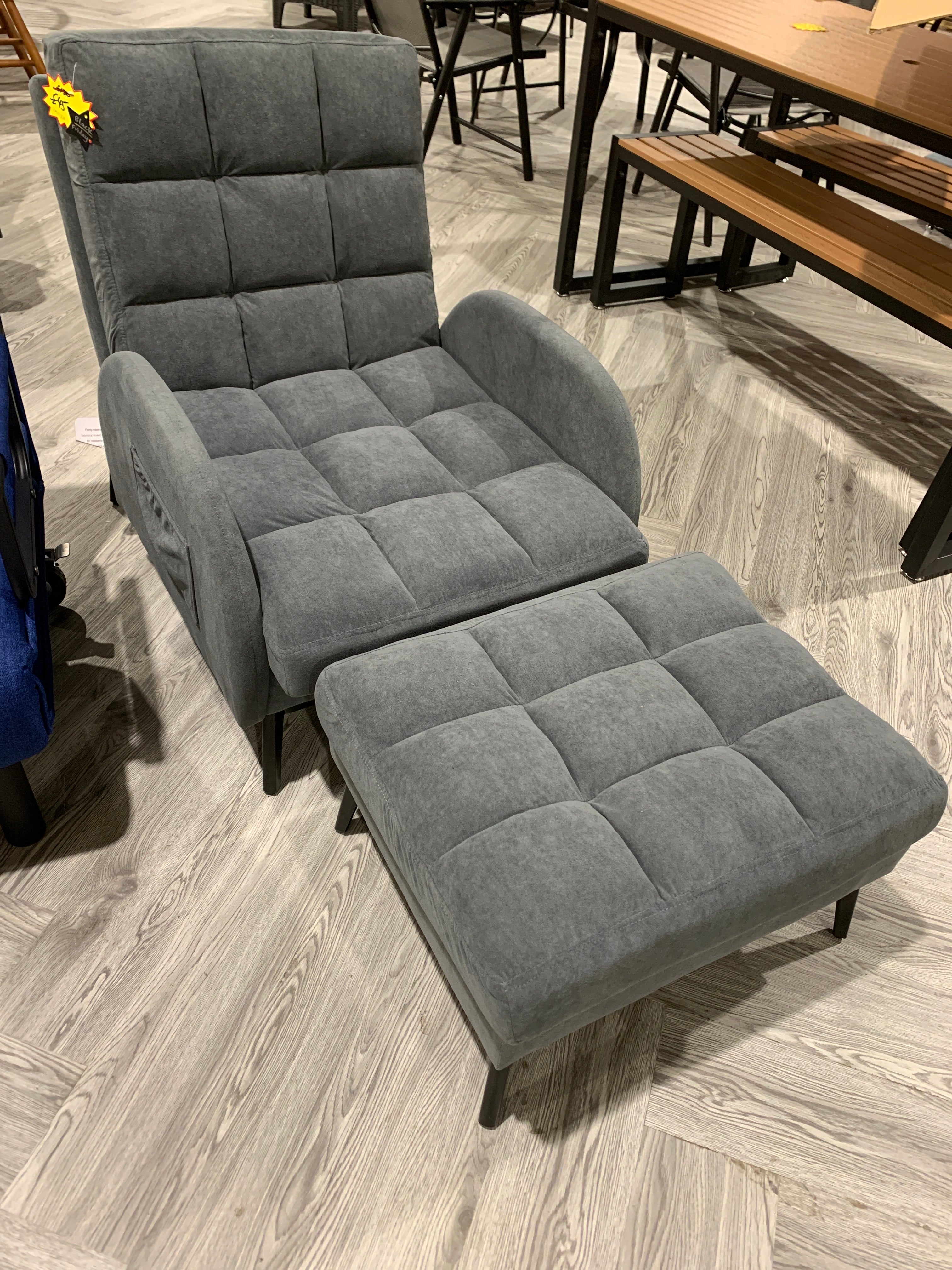 Grey Leisure Recliner and Footstool Set with Metal Legs