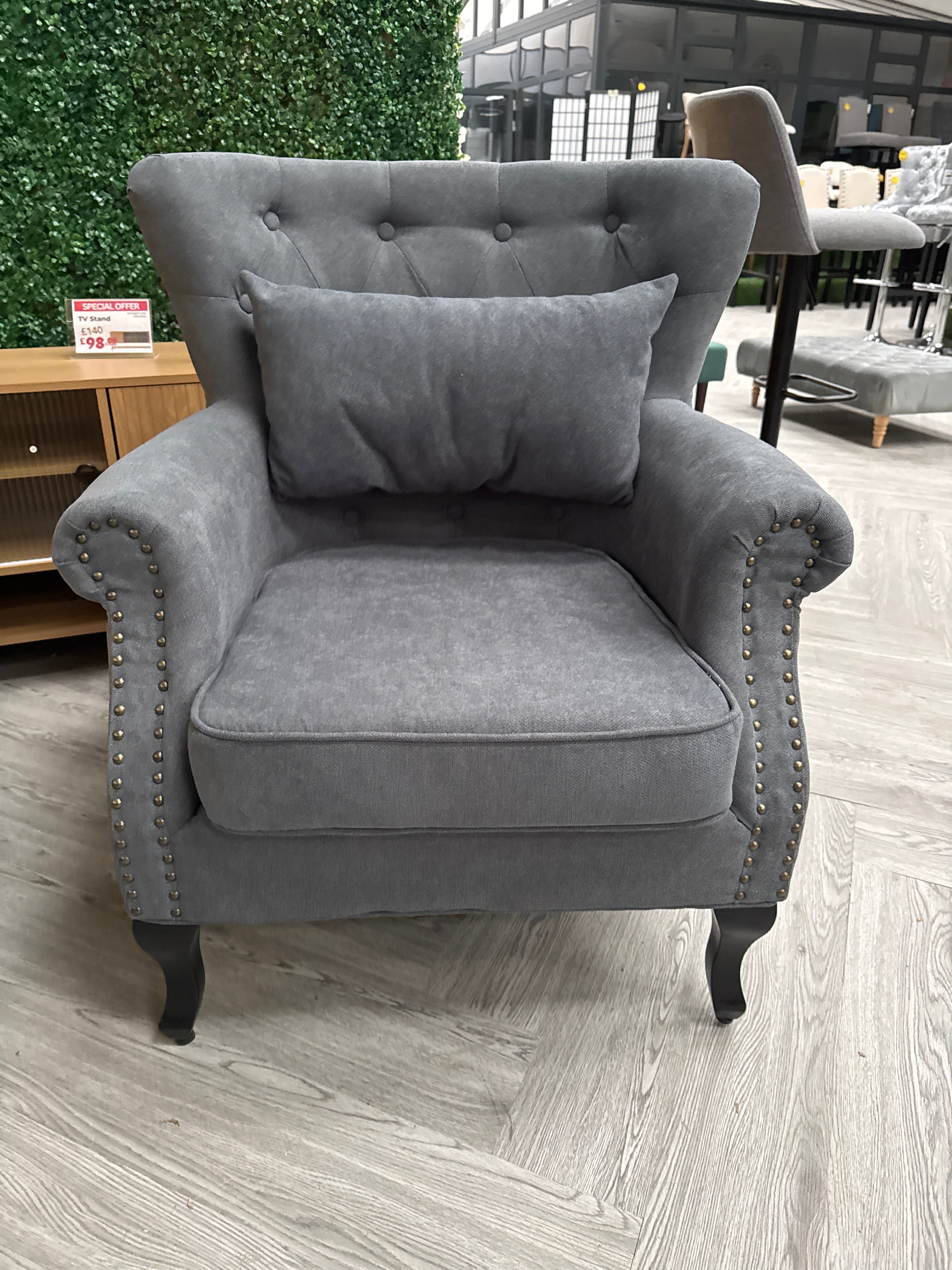 Grey Luxurious Modern Button Armchair with Toss Pillow