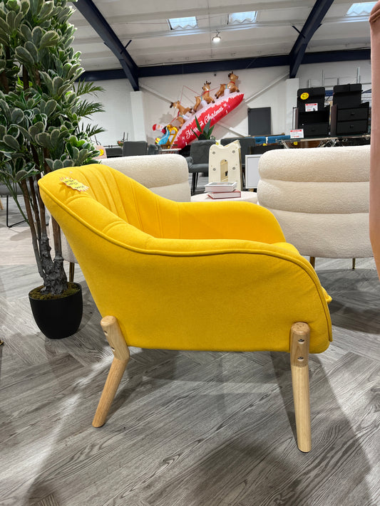 Yellow Modern Faux Wool Single Sofa Chair with Wooden Legs and a Cushion