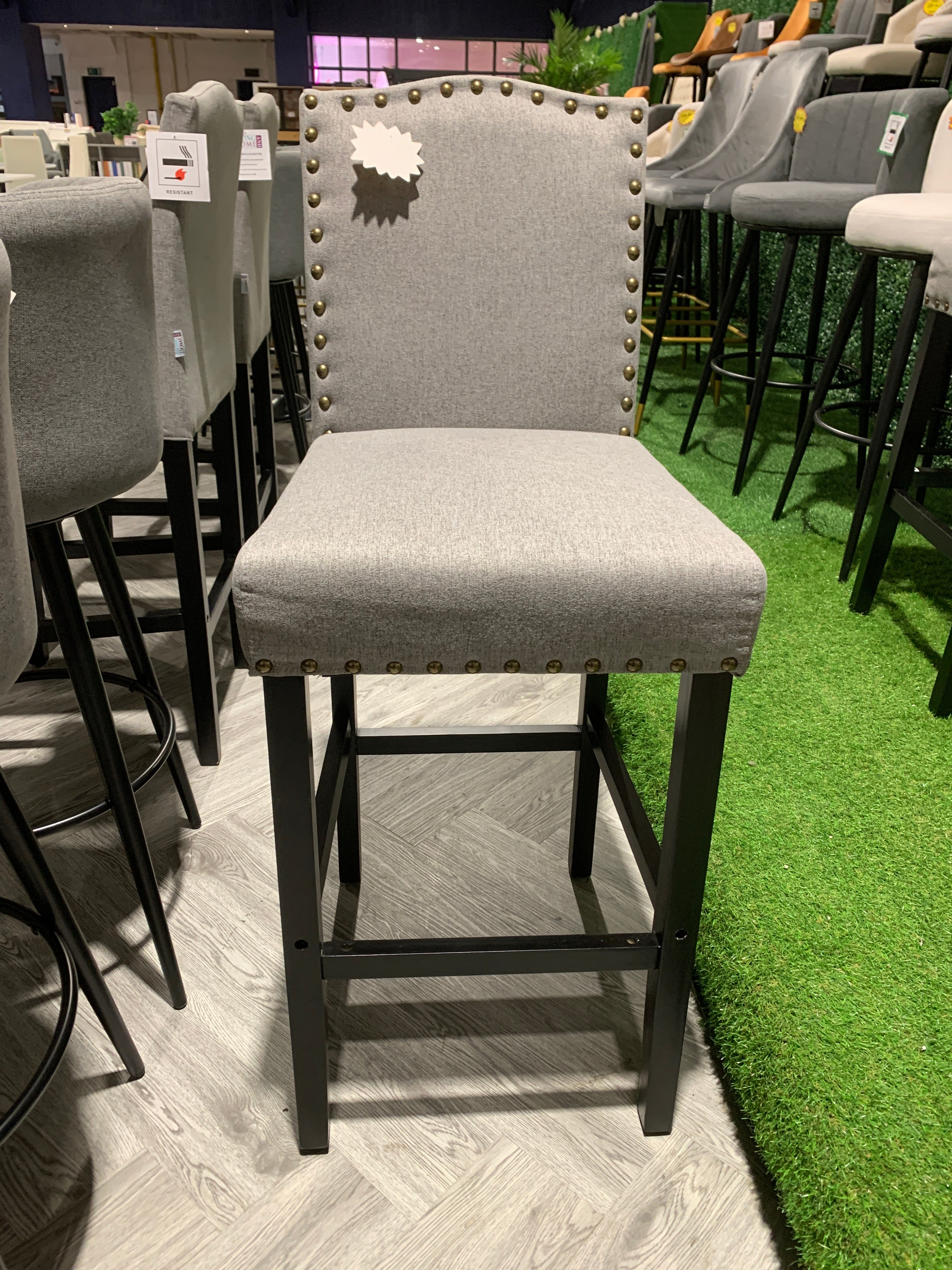 Linen Kitchen Counter Bar Stool Grey 1PC