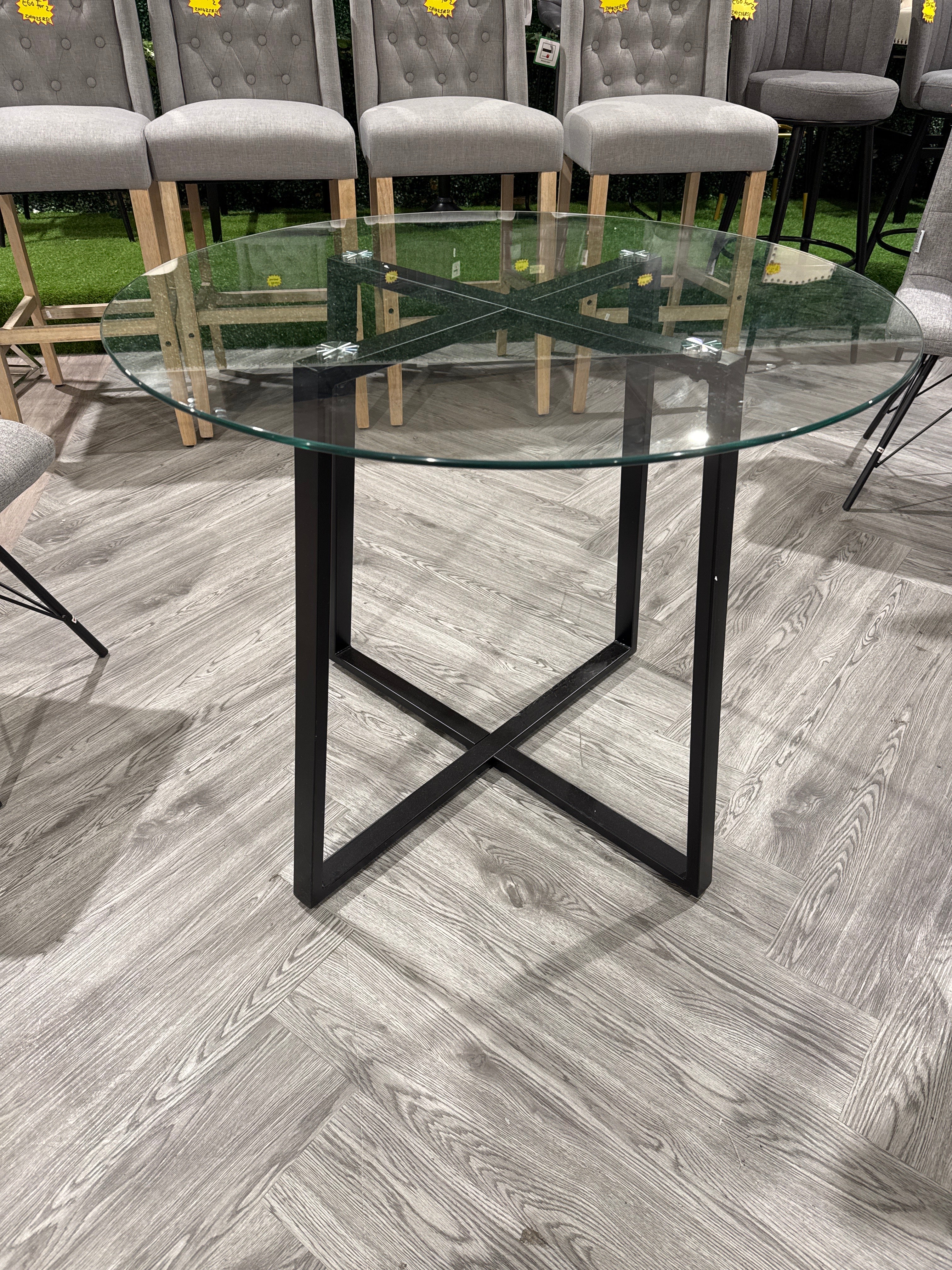 Modern Round Dining Table with Tempered Glass Top