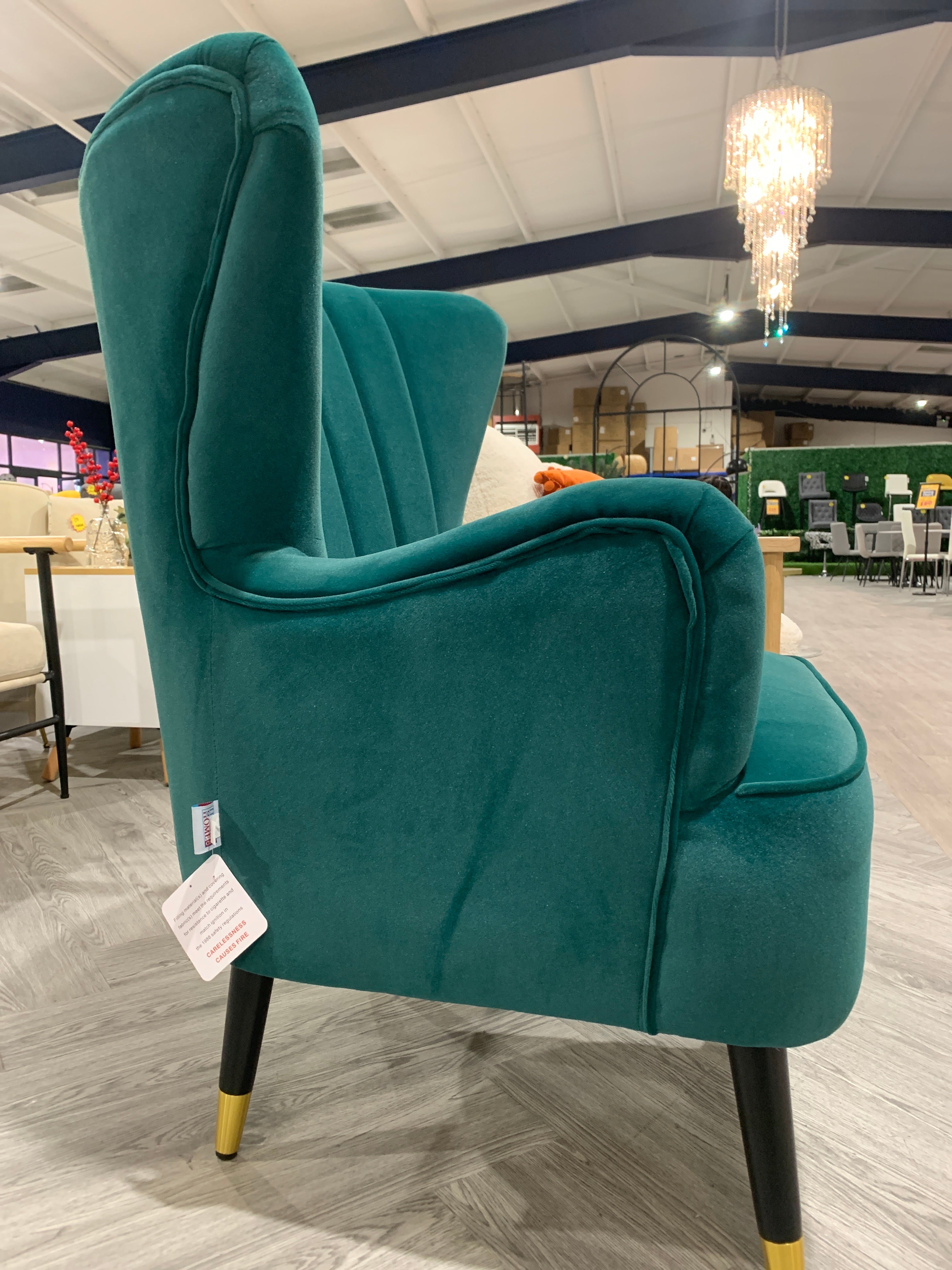 Green Leisure Velvet Tufted Armchair Metallic Legs with Lumbar Pillow