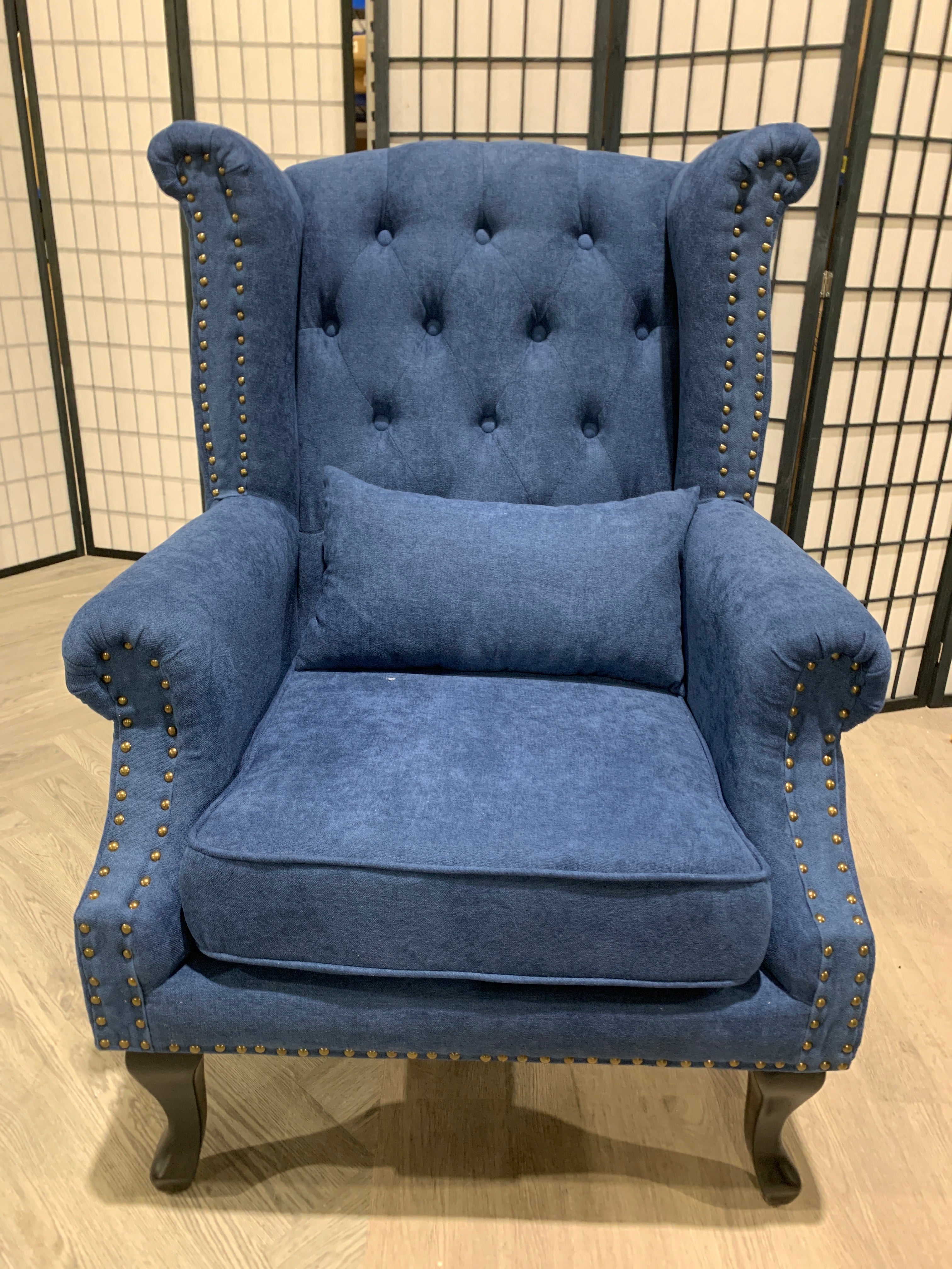 Blue Nailhead Occasional Sofa Armchair with Cushion