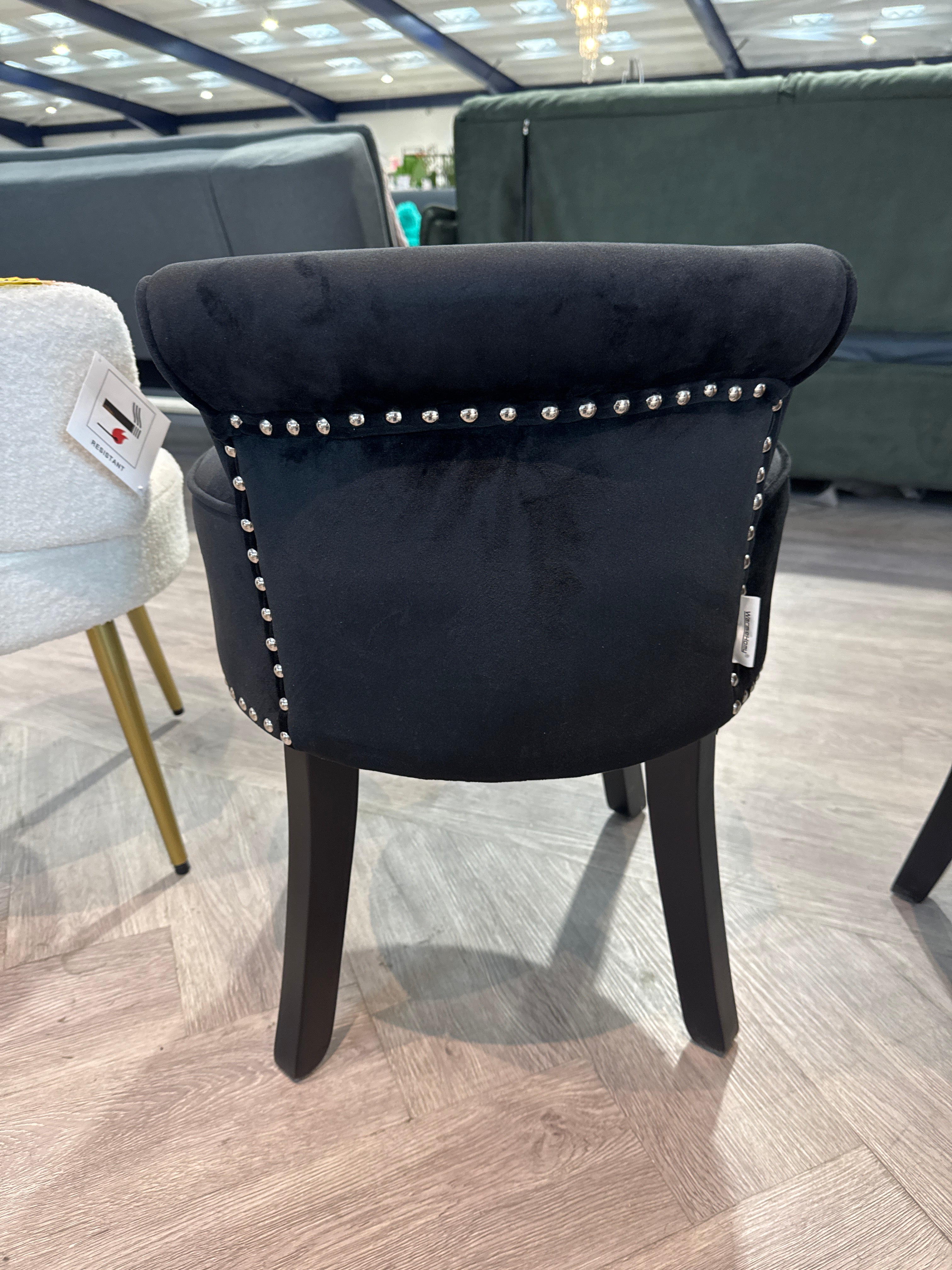 Black Velvet Nailhead Dressing Table Stool