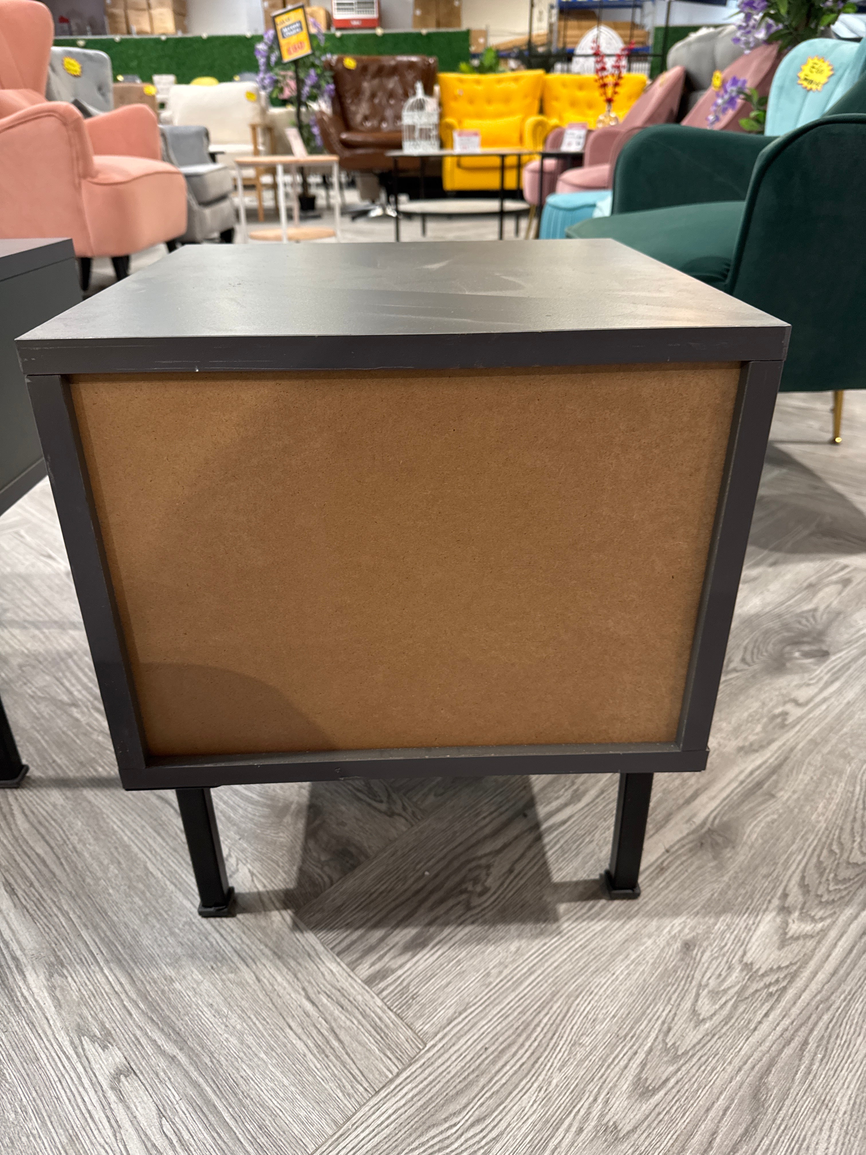 Dark Grey Wooden Bedside End Table with 2 Drawers