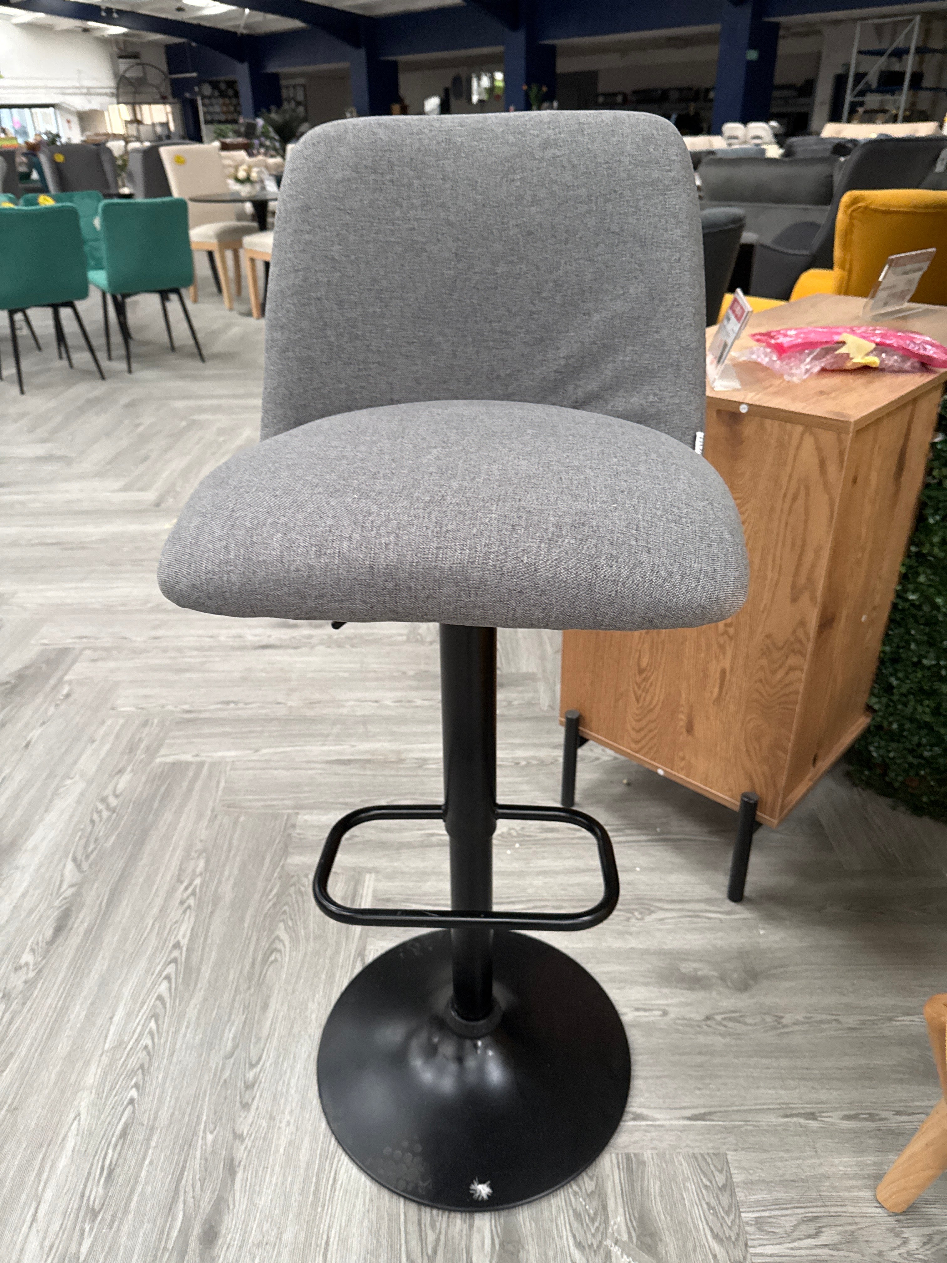 Grey Linen Swivel Counter Bar Stool with High Backrest 1 pc