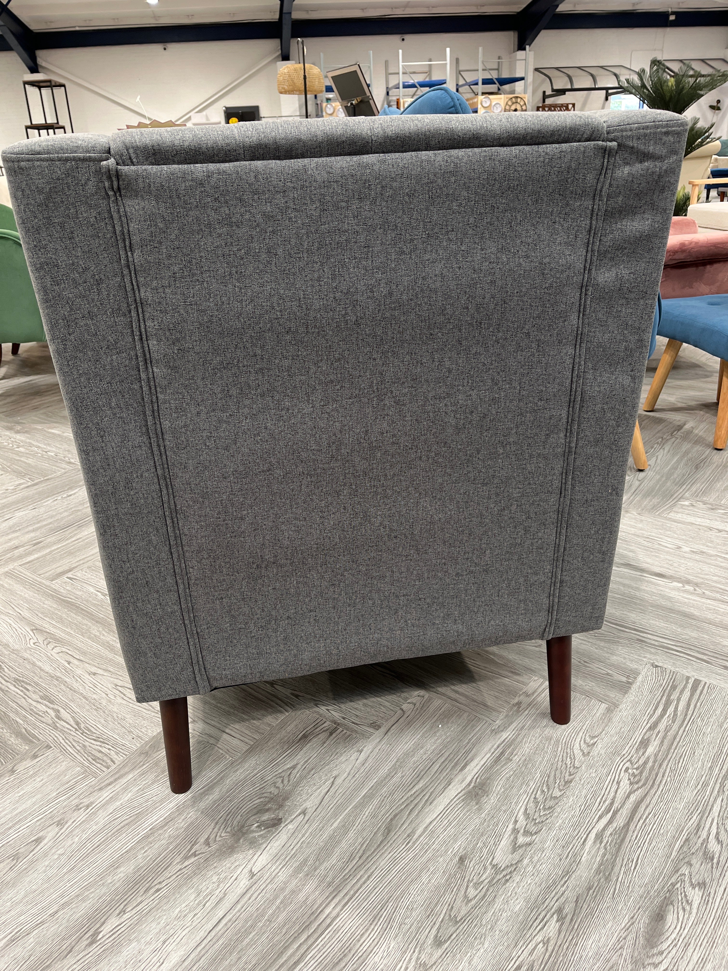 Linen Dark Grey Armchair with Footstool and Cushion