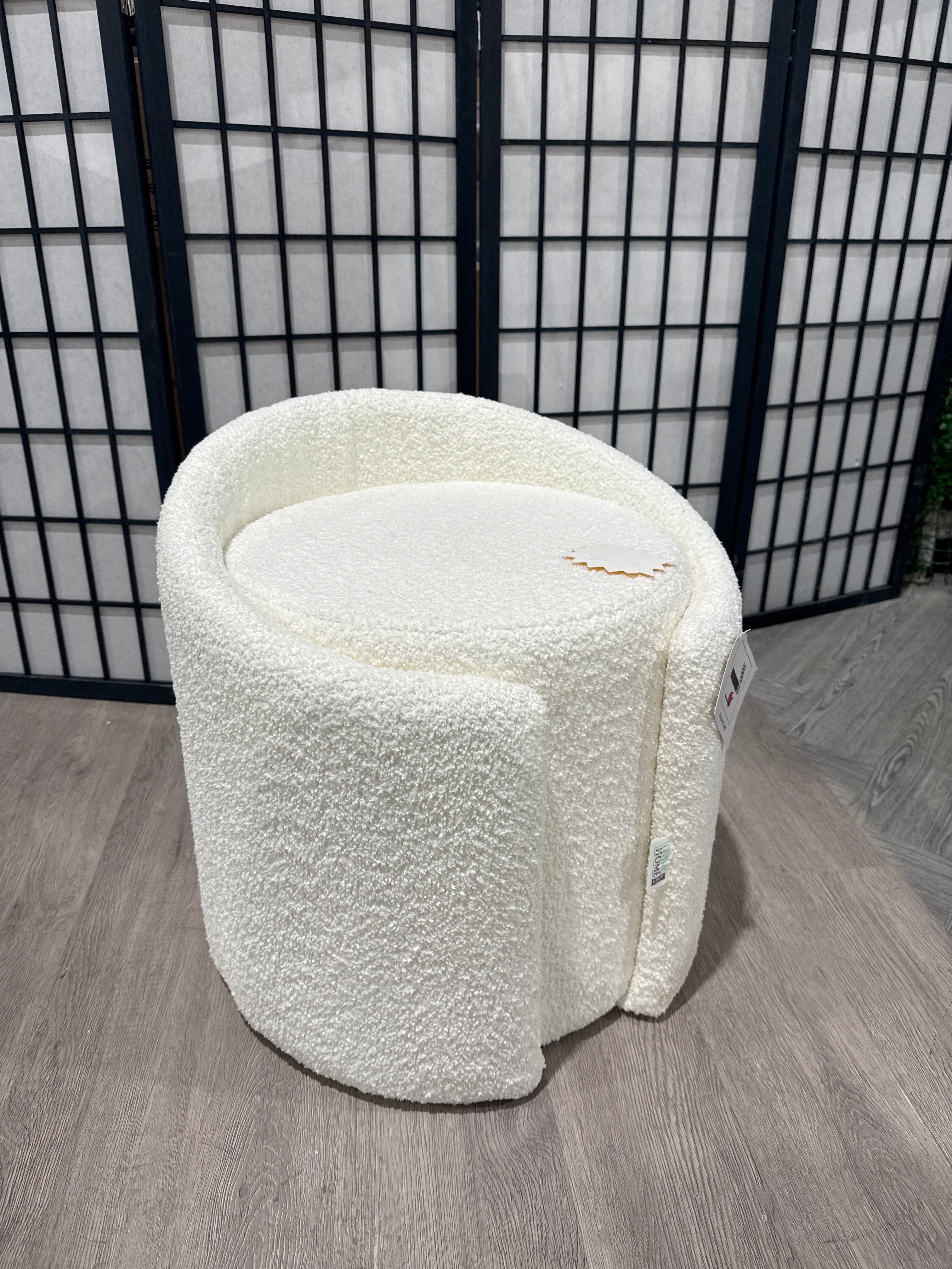 Teddy Upholstered Round Dressing Table Stool White