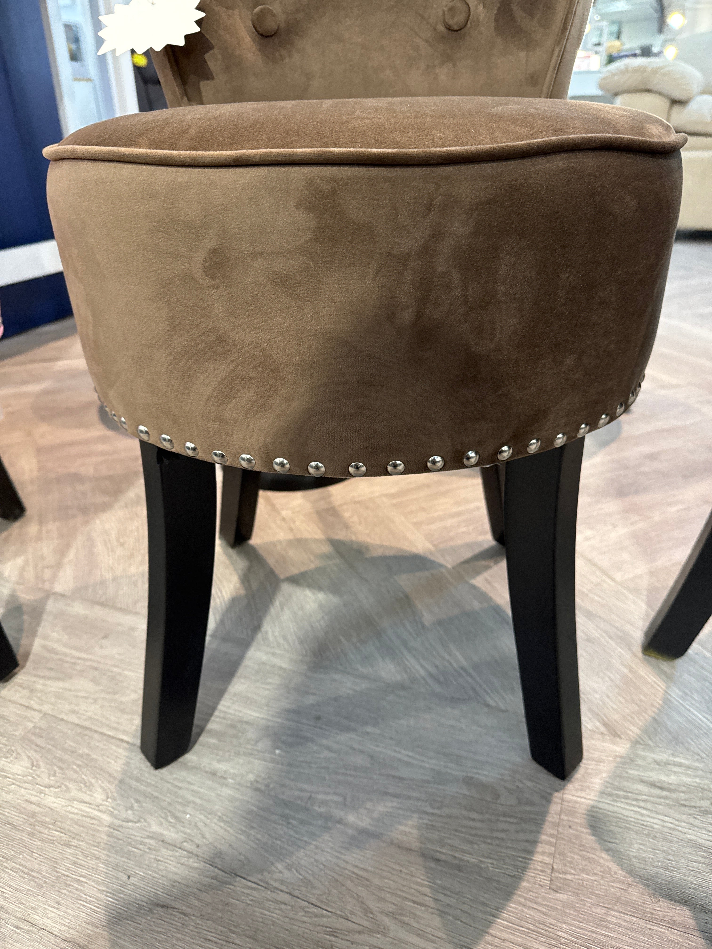 Brown Velvet Nailhead Dressing Table Stool