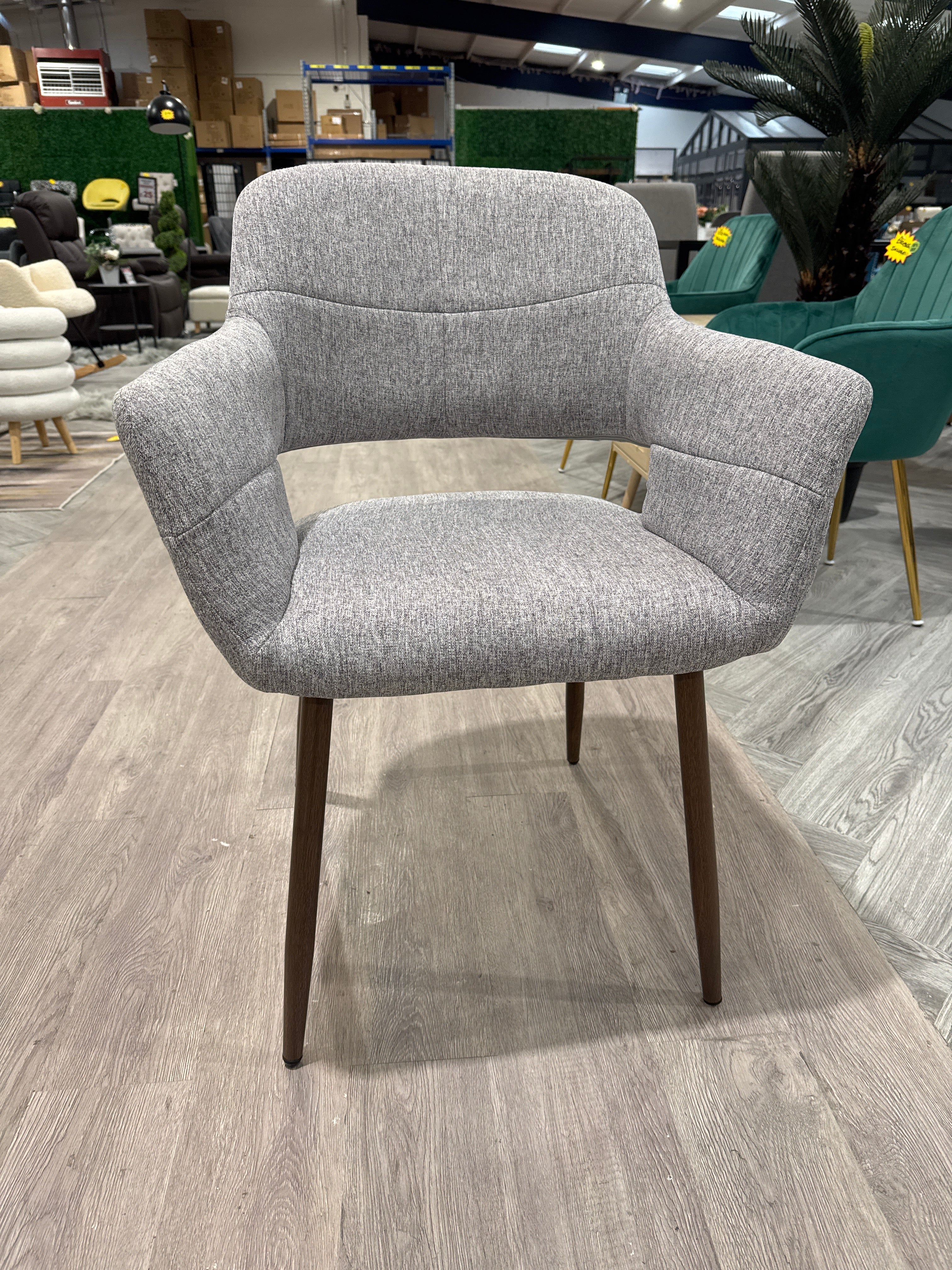 Grey Linen Hollow Back Dining Chair 1PC