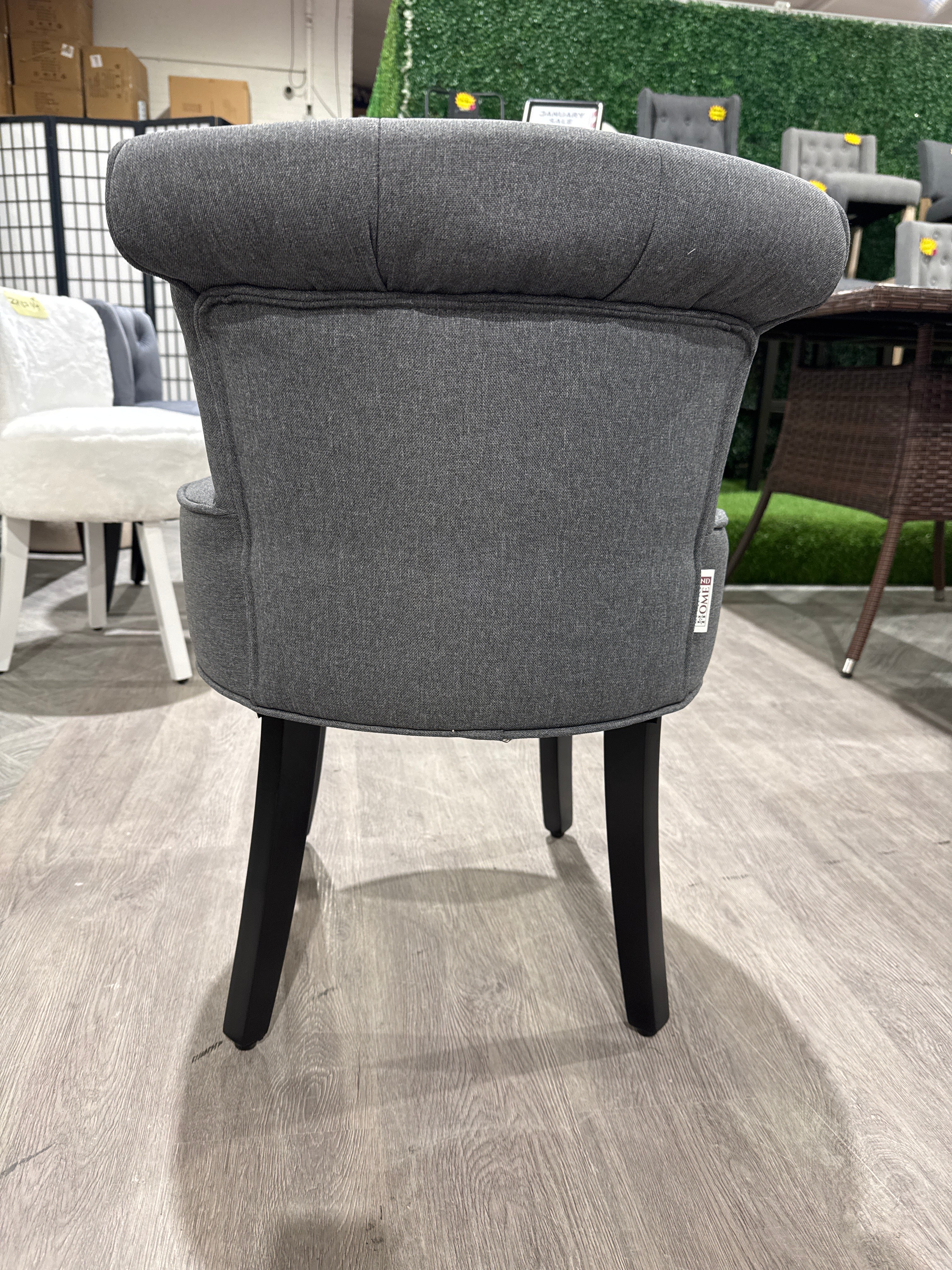 Grey Linen Buttoned Stool for Dressing Table