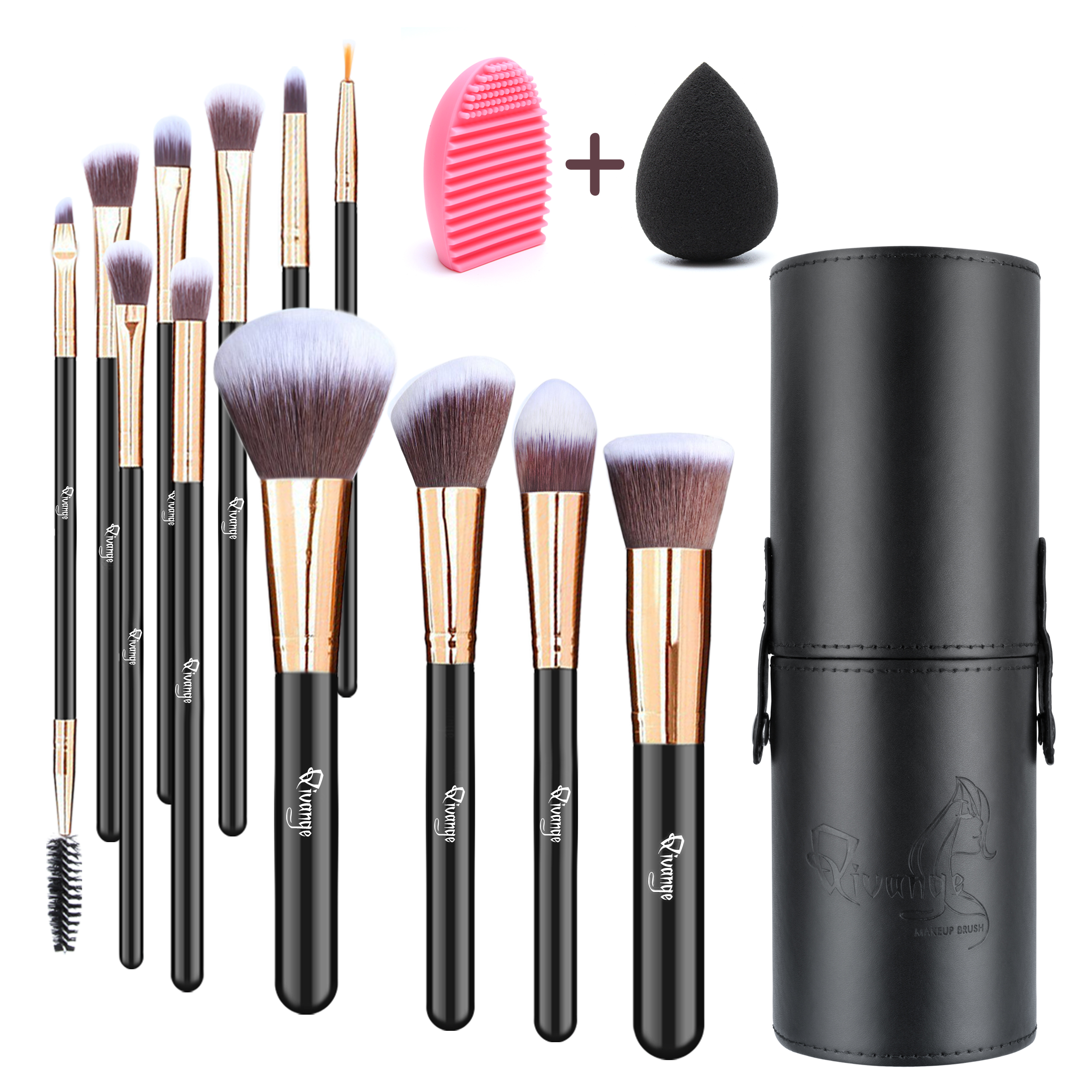 New 12 Pcs Travel Makeup Brush Set with Makeup Sponge and Brush Cleaner
