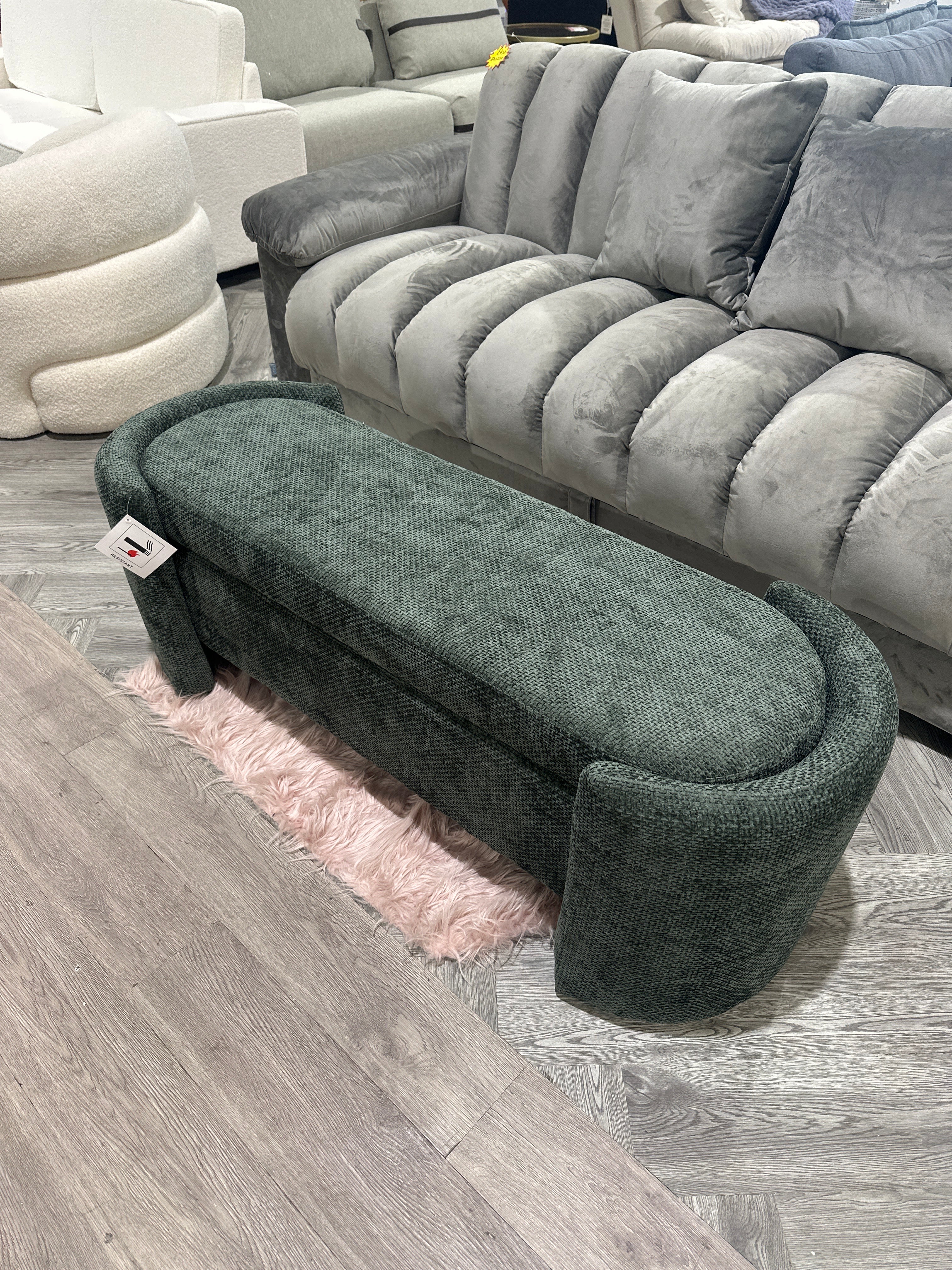 Chenille Upholstered Storage Bench Dark Green